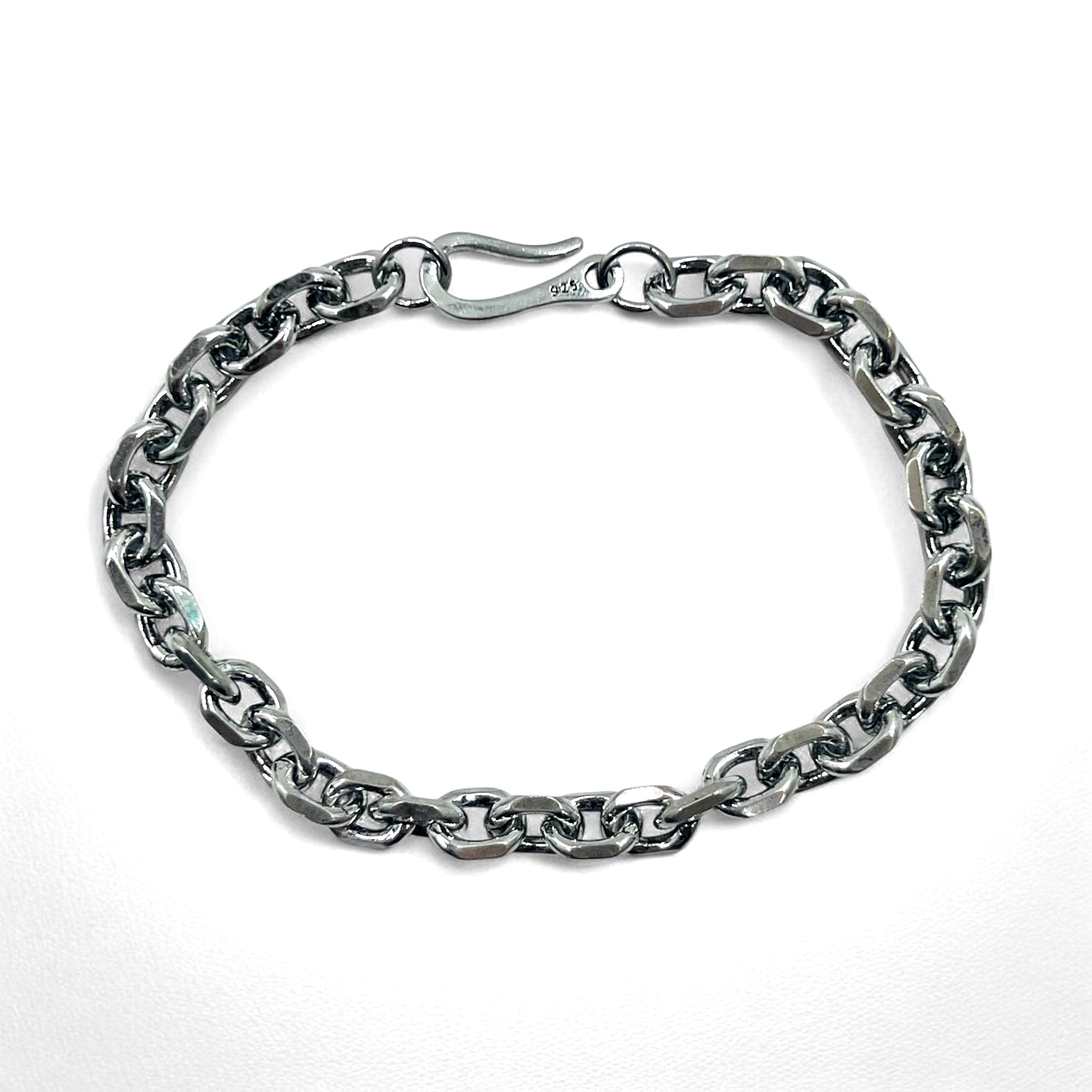 Bracciale a catena vintage in argento a maglie a catena con gancio, argento 925