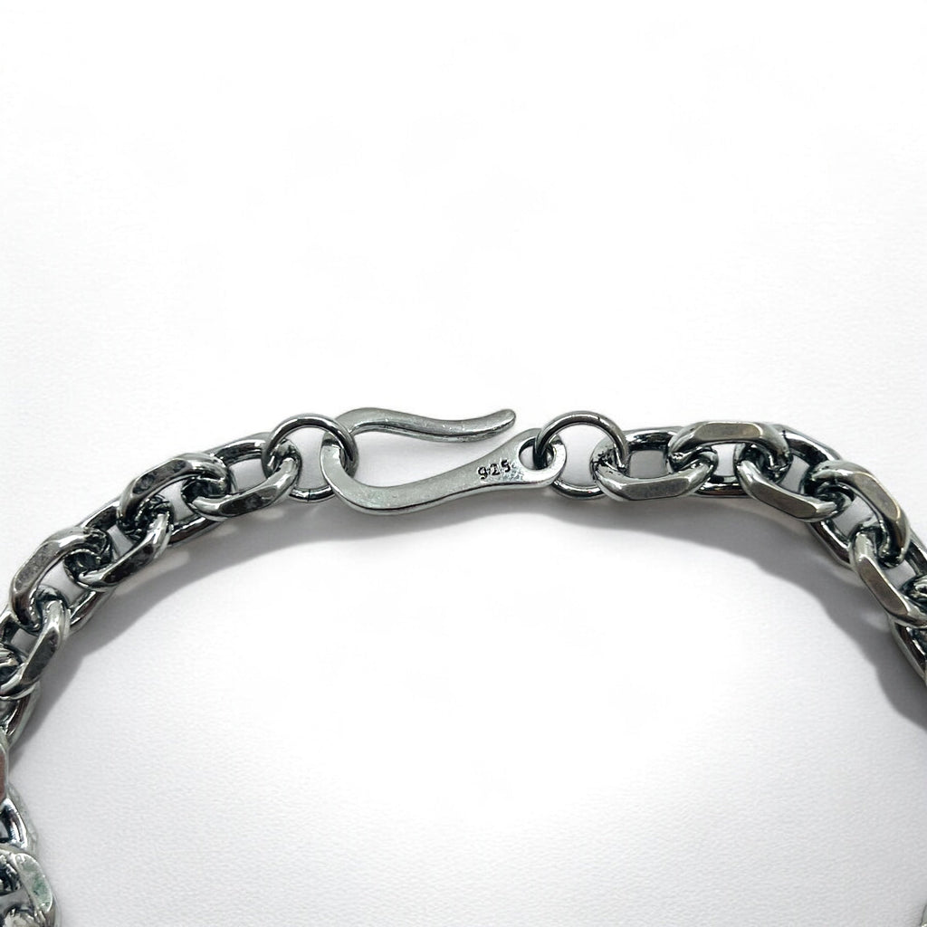 Bracciale a catena vintage in argento a maglie a catena con gancio, argento 925