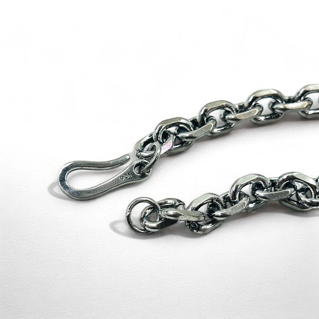 Bracciale a catena vintage in argento a maglie a catena con gancio, argento 925