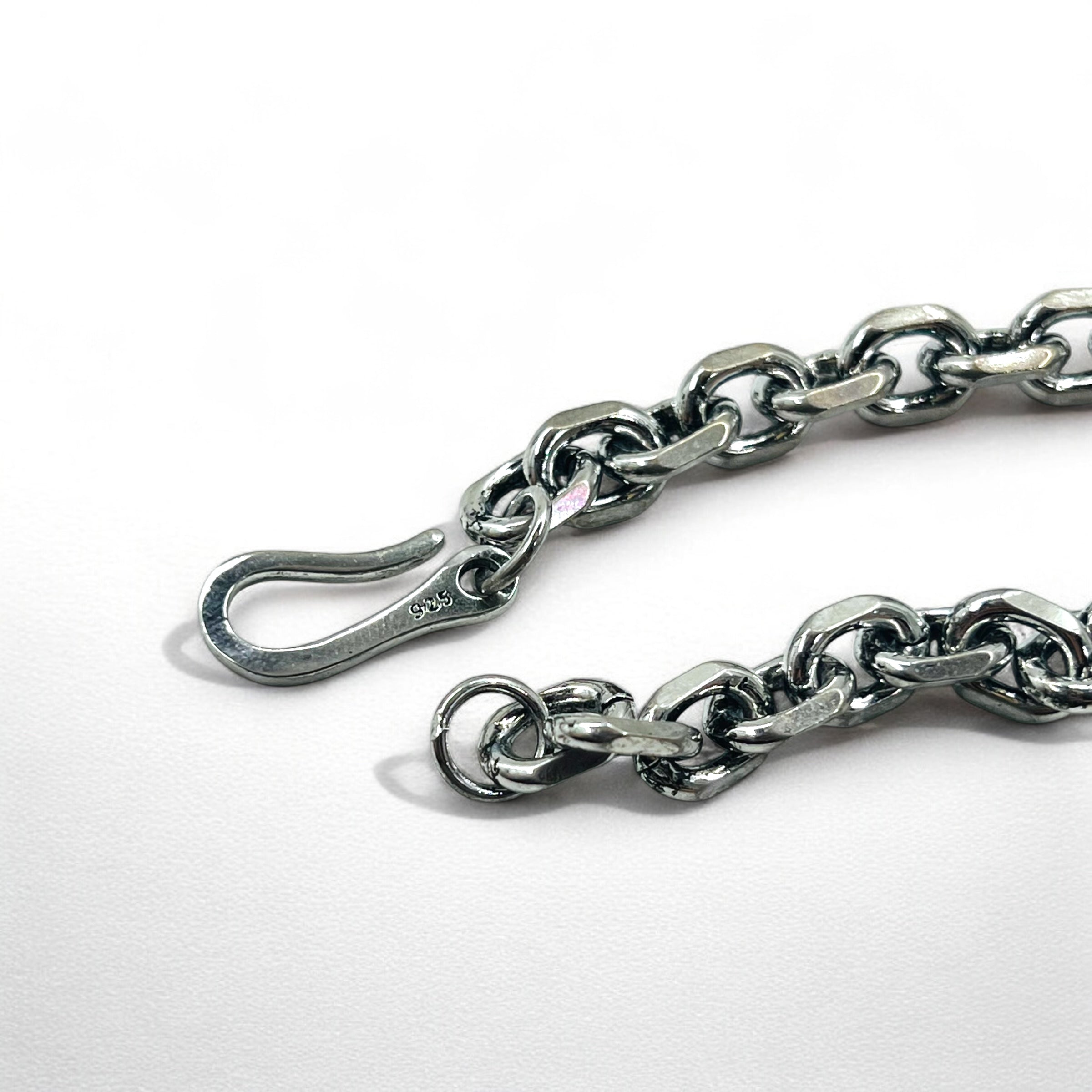 Bracciale a catena vintage in argento a maglie a catena con gancio, argento 925