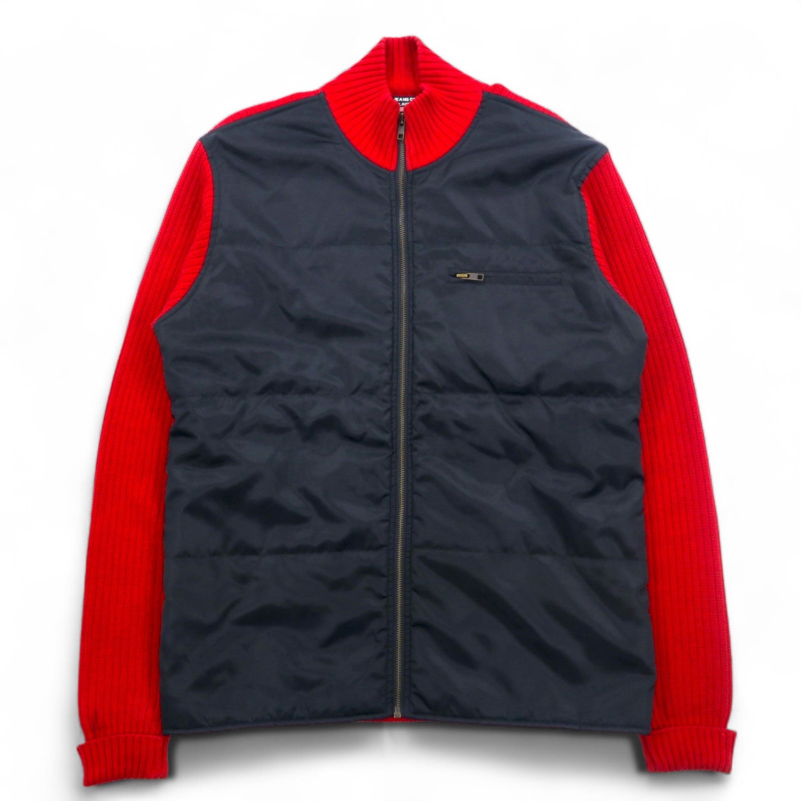 POLO JEANS CO. RALPH LAUREN anni '90 Giacca in maglia da camionista con inserti in nylon, taglia M, colore rosso
