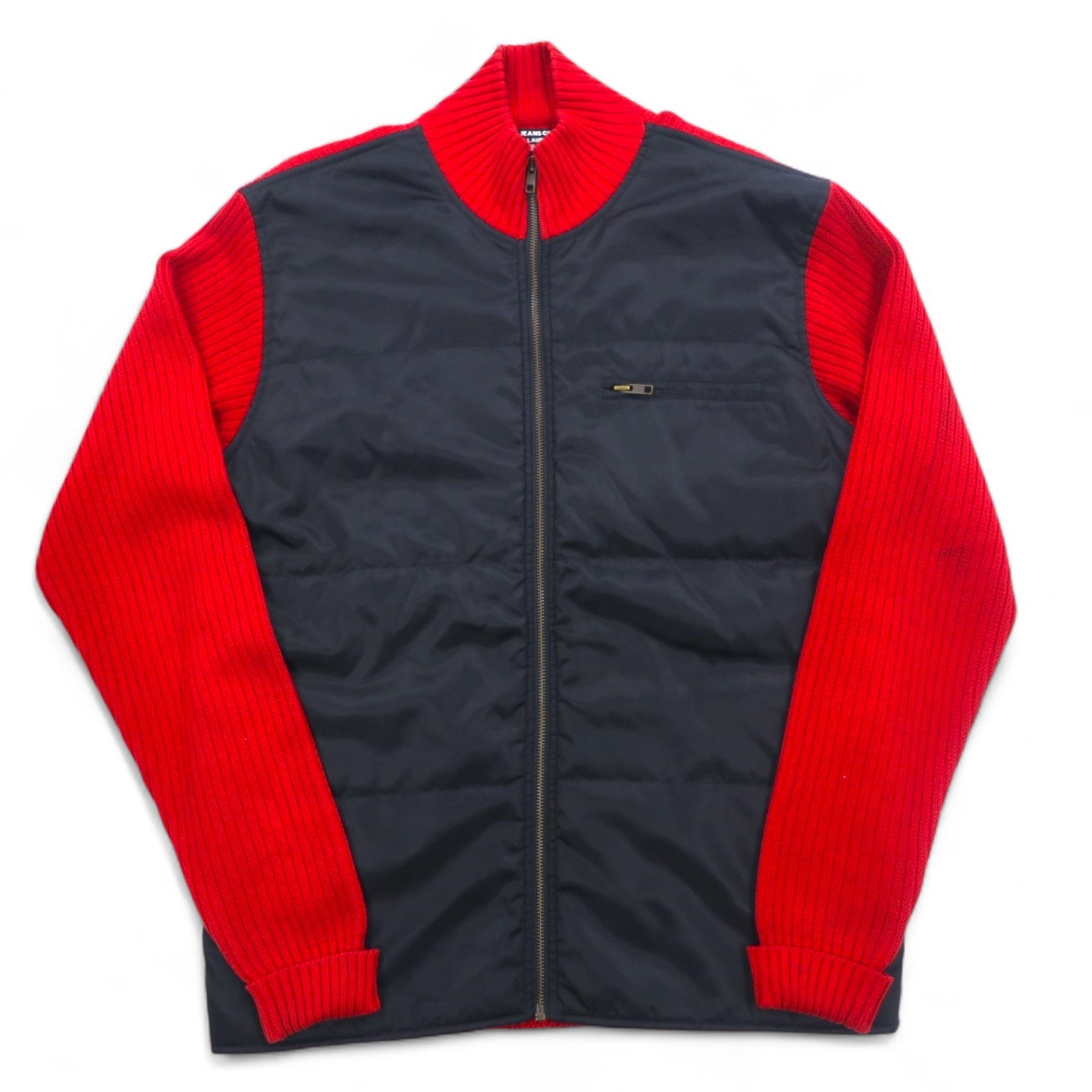 POLO JEANS CO. RALPH LAUREN anni '90 Giacca in maglia da camionista con inserti in nylon, taglia M, colore rosso