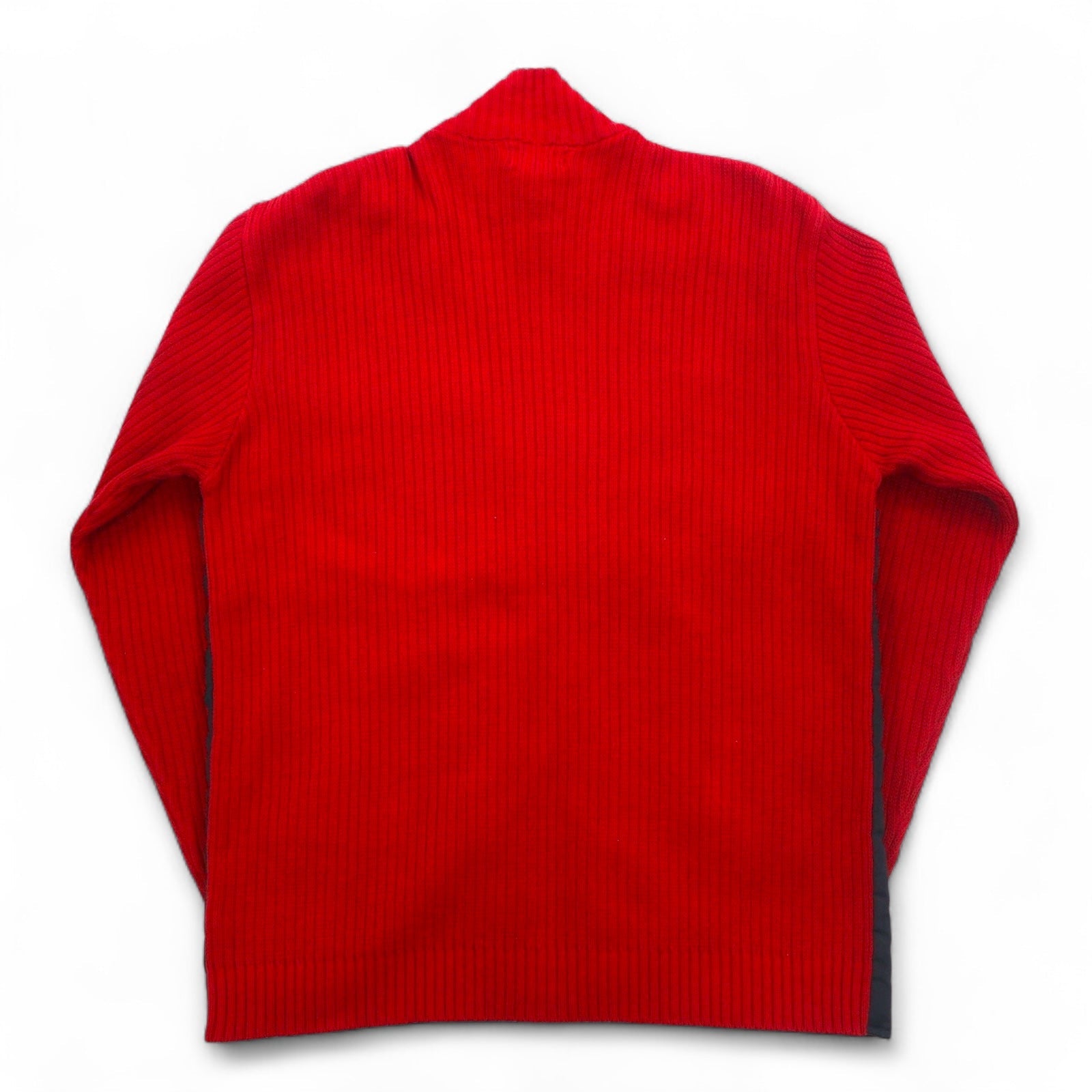 POLO JEANS CO. RALPH LAUREN anni '90 Giacca in maglia da camionista con inserti in nylon, taglia M, colore rosso