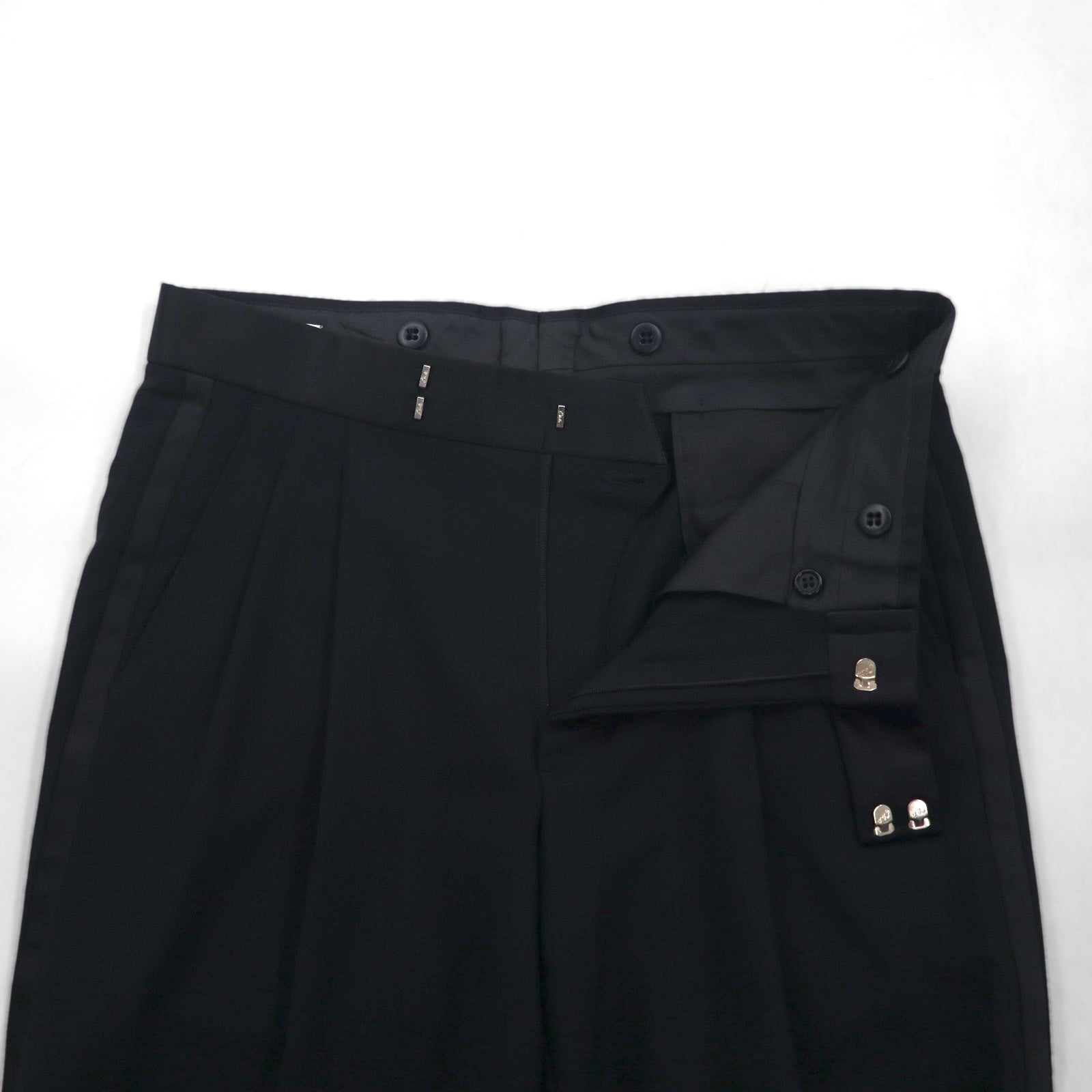 Vintage anni '80 ACTWU UNION MADE in USA Pantaloni anni '80 Made in USA con strisce laterali, 2 pinces, ampi pantaloni a palazzo, neri in lana con bottoni per bretelle