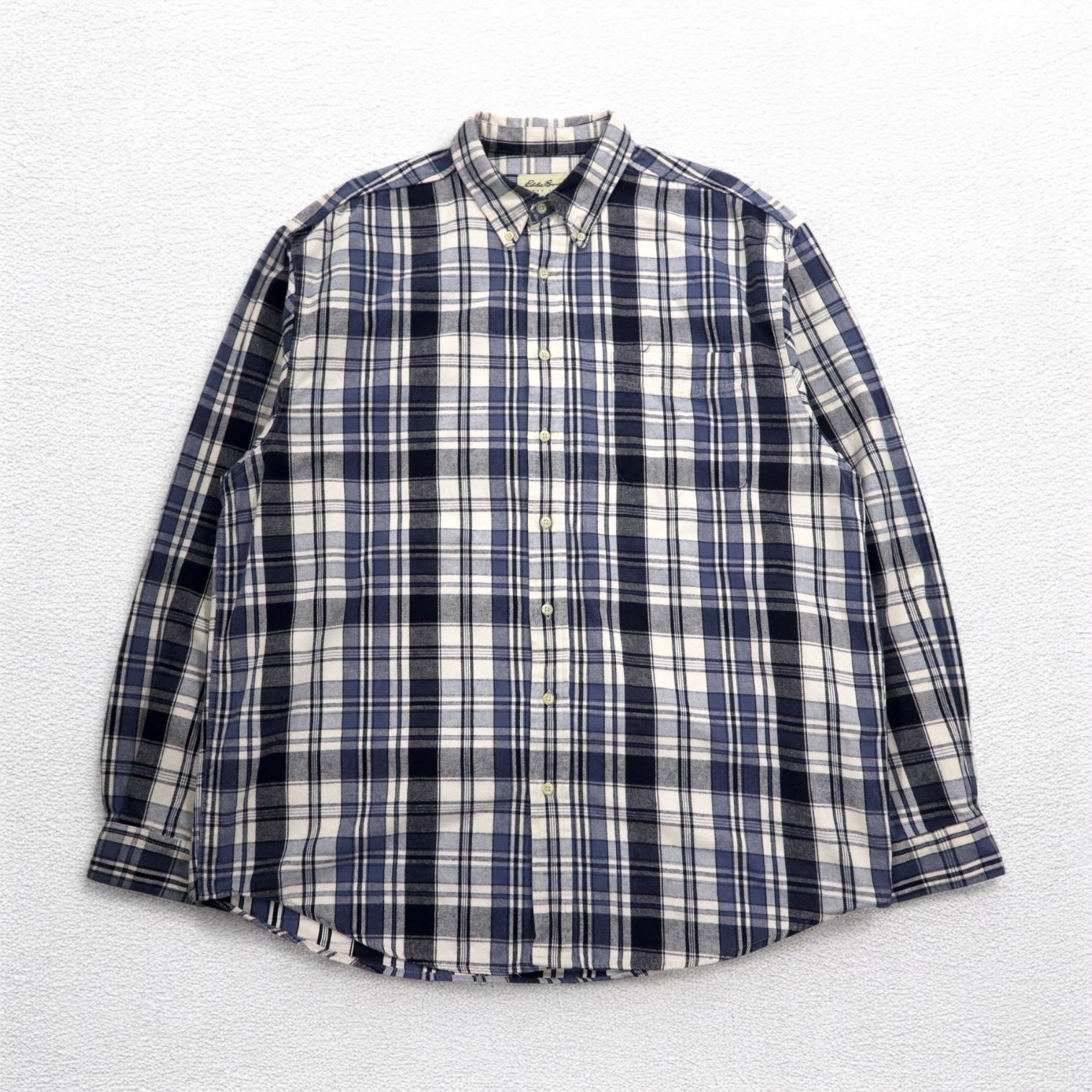 Eddie Bauer Anni '90 Camicia in flanella button-down XL A quadri bianco navy Cotone