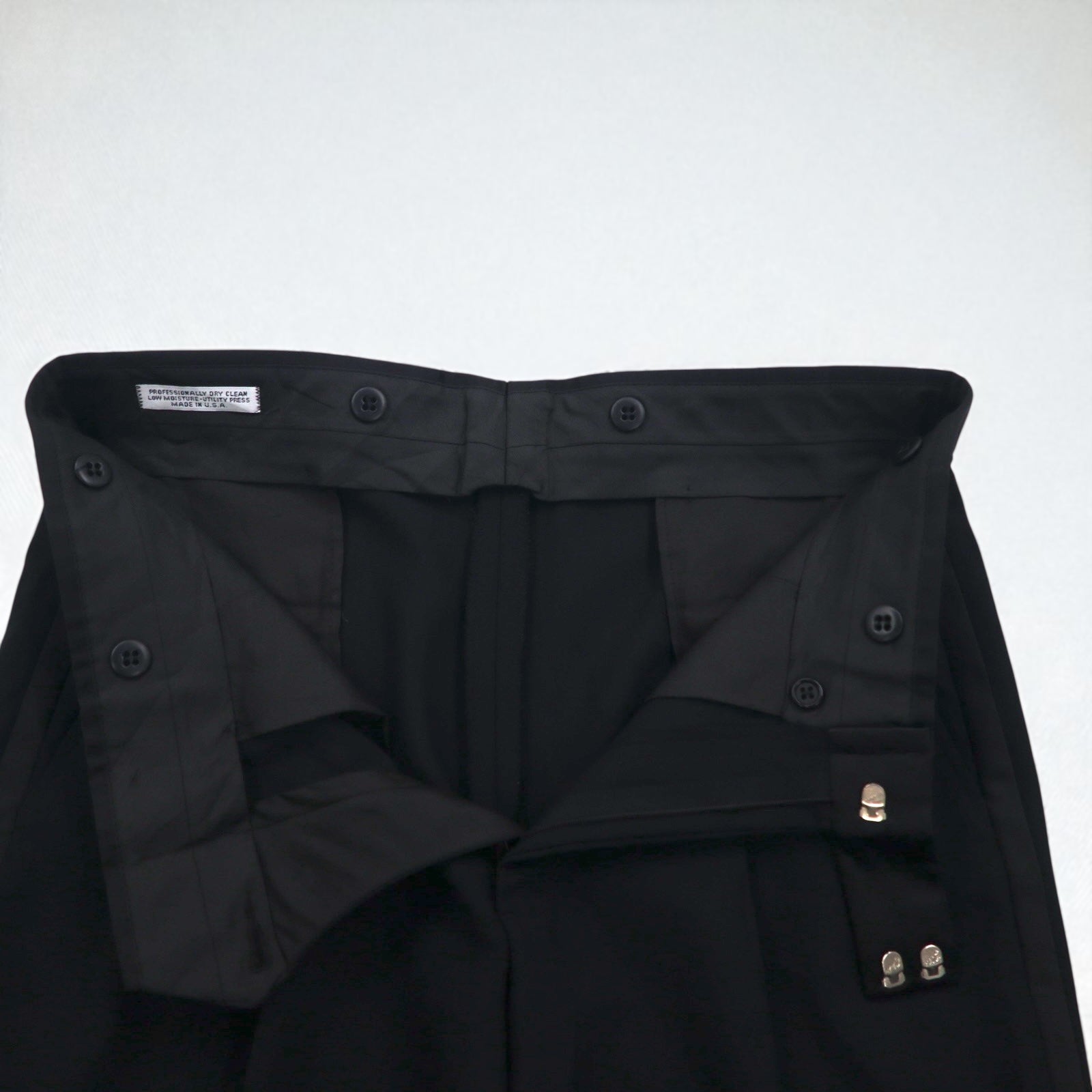 Vintage 80s ACTWU UNION MADE in USA Trousers 80年代 USA製 サイドライン 2タック ワイド スラックスパンツ L ブラック ウール サスペンダーボタン
