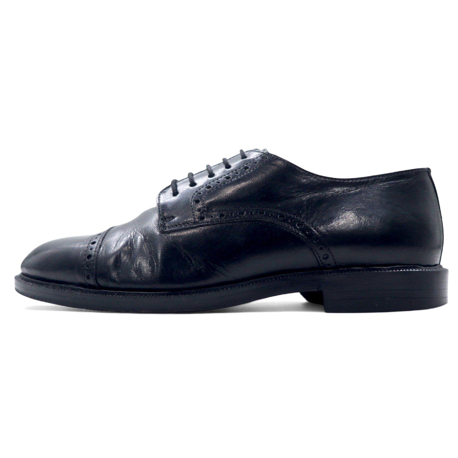 edward BROTHERS Scarpe eleganti con puntale dritto e medaglione, prodotte in Europa, 25.5cm, pelle nera