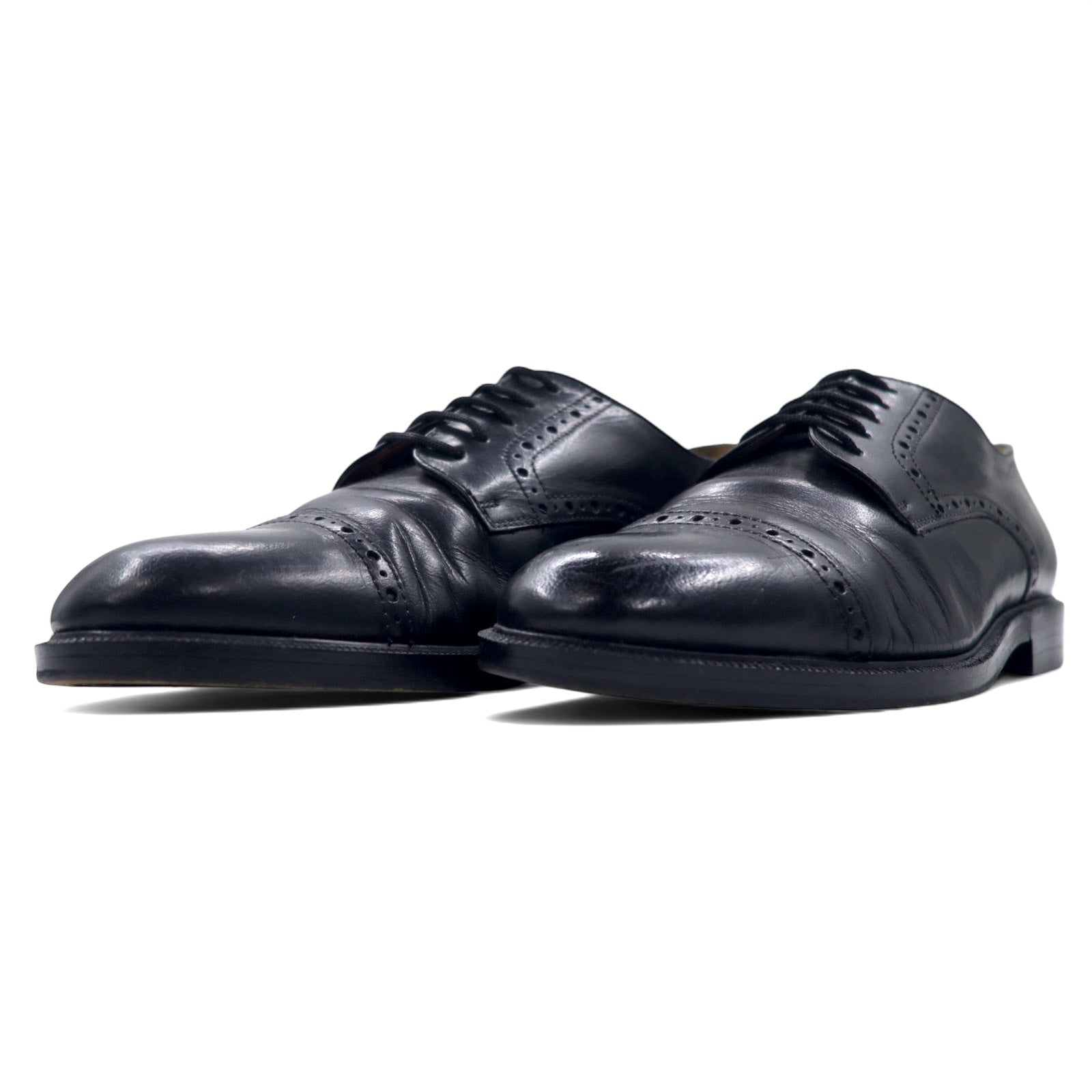 edward BROTHERS Scarpe eleganti con puntale dritto e medaglione, prodotte in Europa, 25.5cm, pelle nera