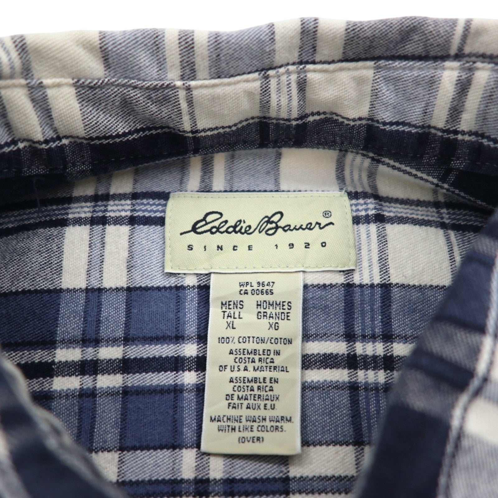 Eddie Bauer Anni '90 Camicia in flanella button-down XL A quadri bianco navy Cotone