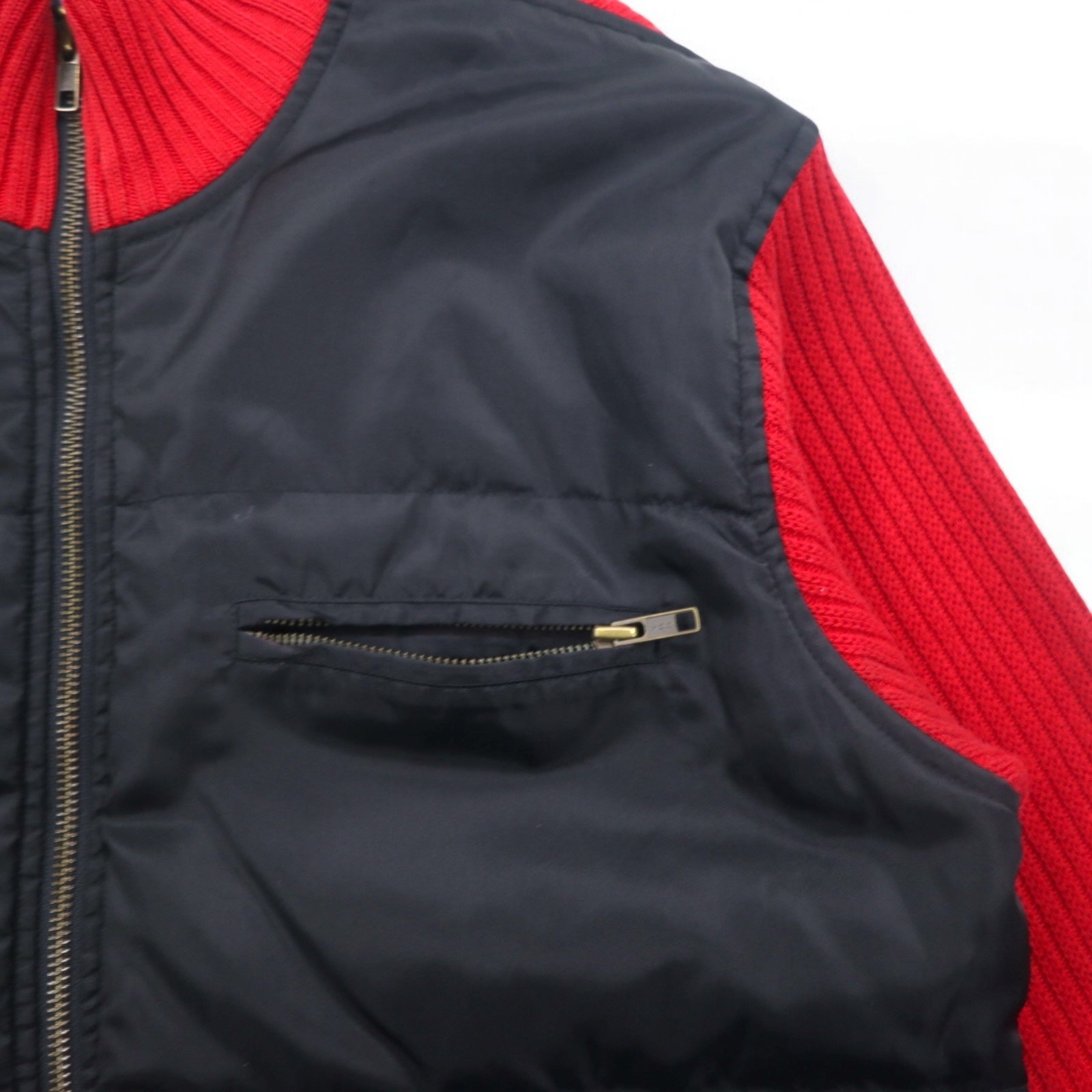 POLO JEANS CO. RALPH LAUREN anni '90 Giacca in maglia da camionista con inserti in nylon, taglia M, colore rosso