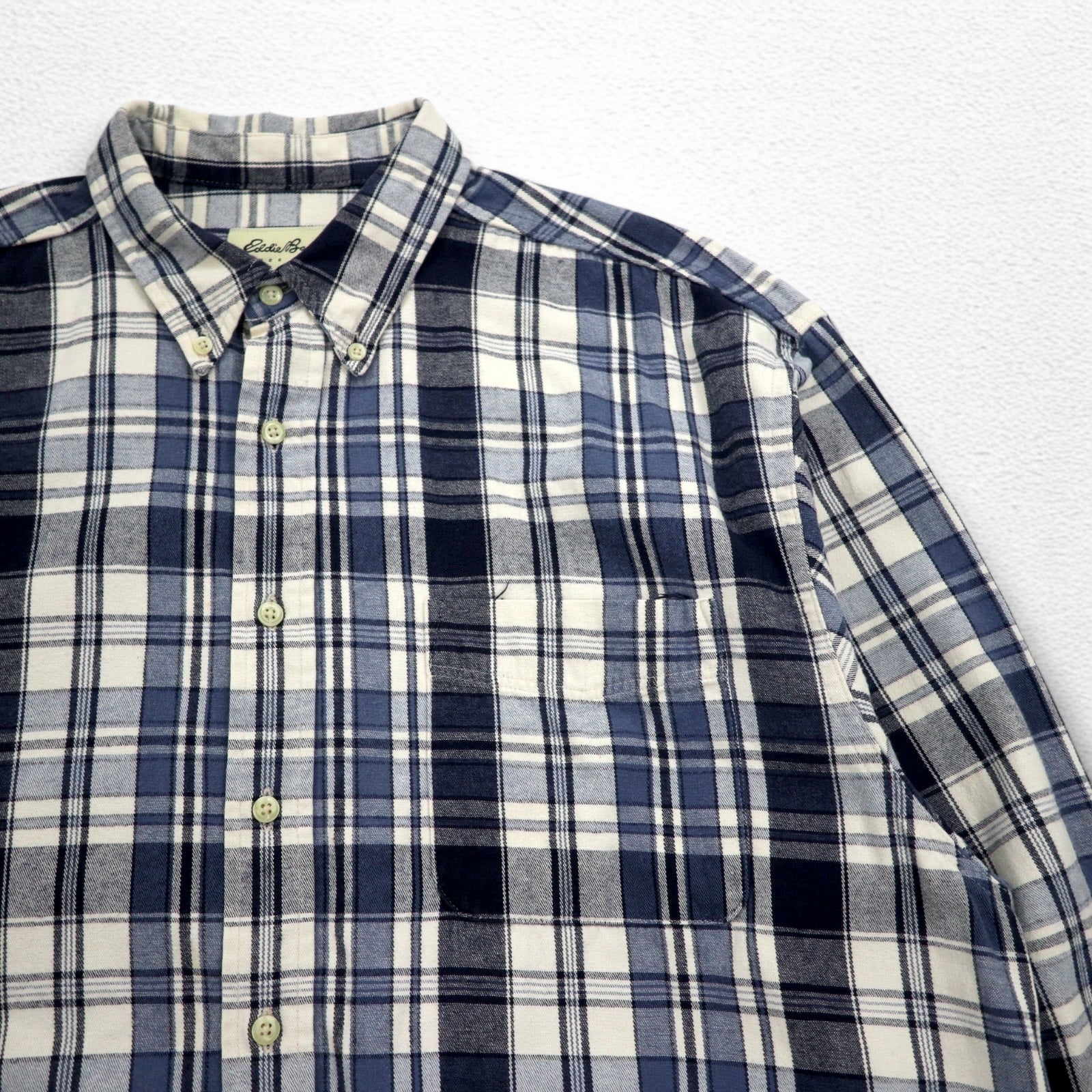 Eddie Bauer Anni '90 Camicia in flanella button-down XL A quadri bianco navy Cotone