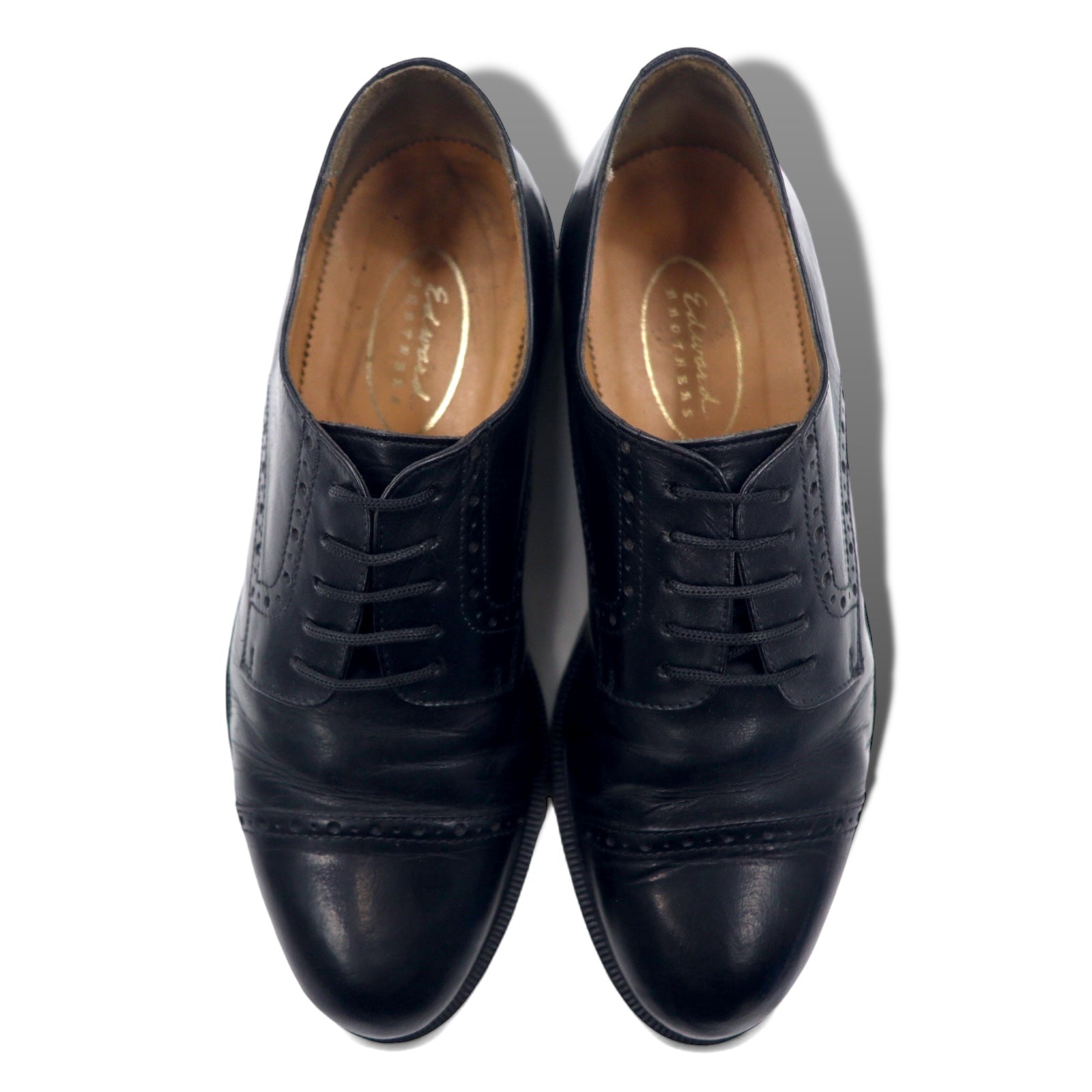 edward BROTHERS Scarpe eleganti con puntale dritto e medaglione, prodotte in Europa, 25.5cm, pelle nera