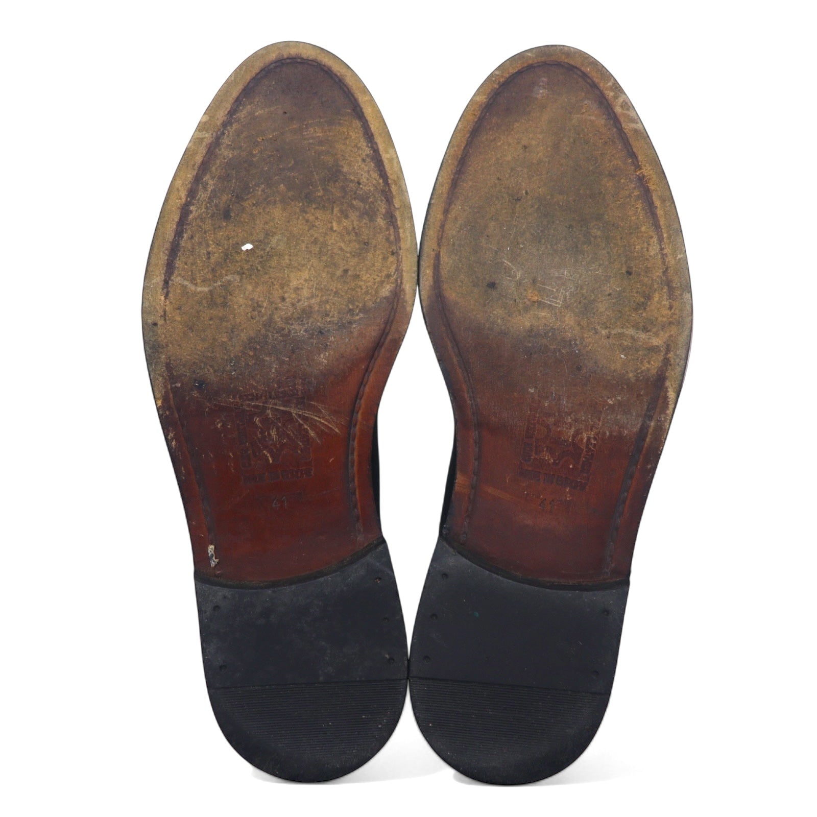 edward BROTHERS Scarpe eleganti con puntale dritto e medaglione, prodotte in Europa, 25.5cm, pelle nera
