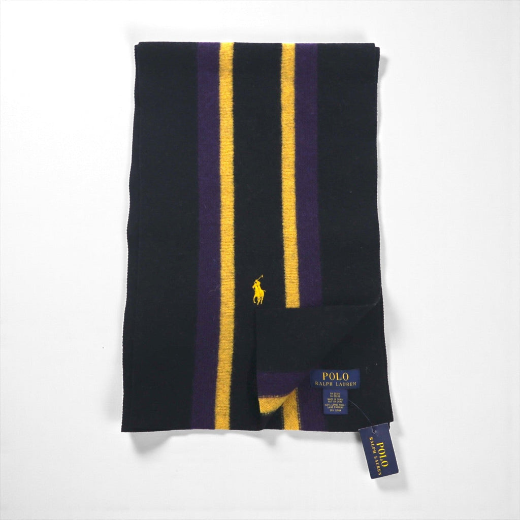 Polo Ralph Lauren プレッピー スクールカラー ストライプ ラムウール マフラー 羊毛 スモールポニー刺繡 未使用品