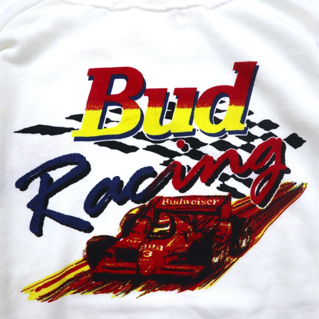 Vintage anni '90 Felpa Budweiser Bud Racing Felpa M Bianca Stampa Auto da corsa