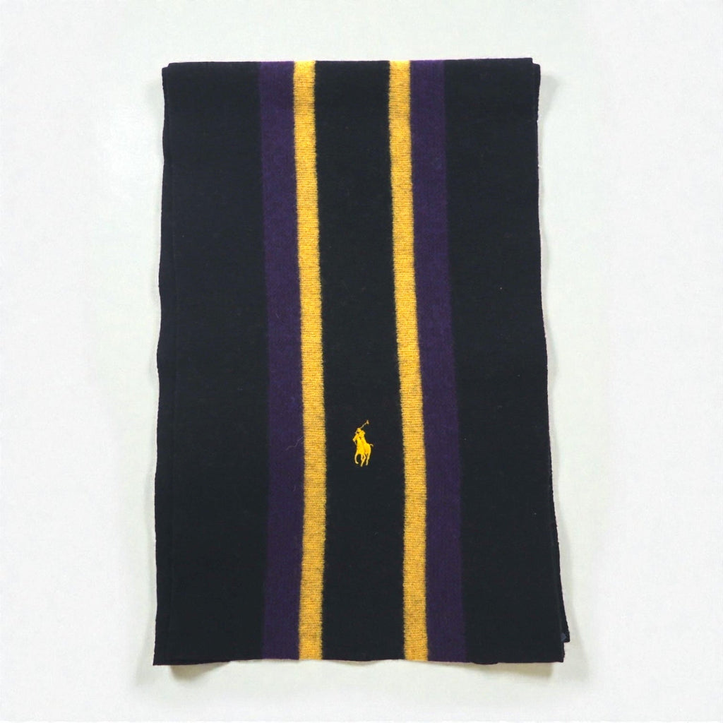 Polo Ralph Lauren プレッピー スクールカラー ストライプ ラムウール マフラー 羊毛 スモールポニー刺繡 未使用品