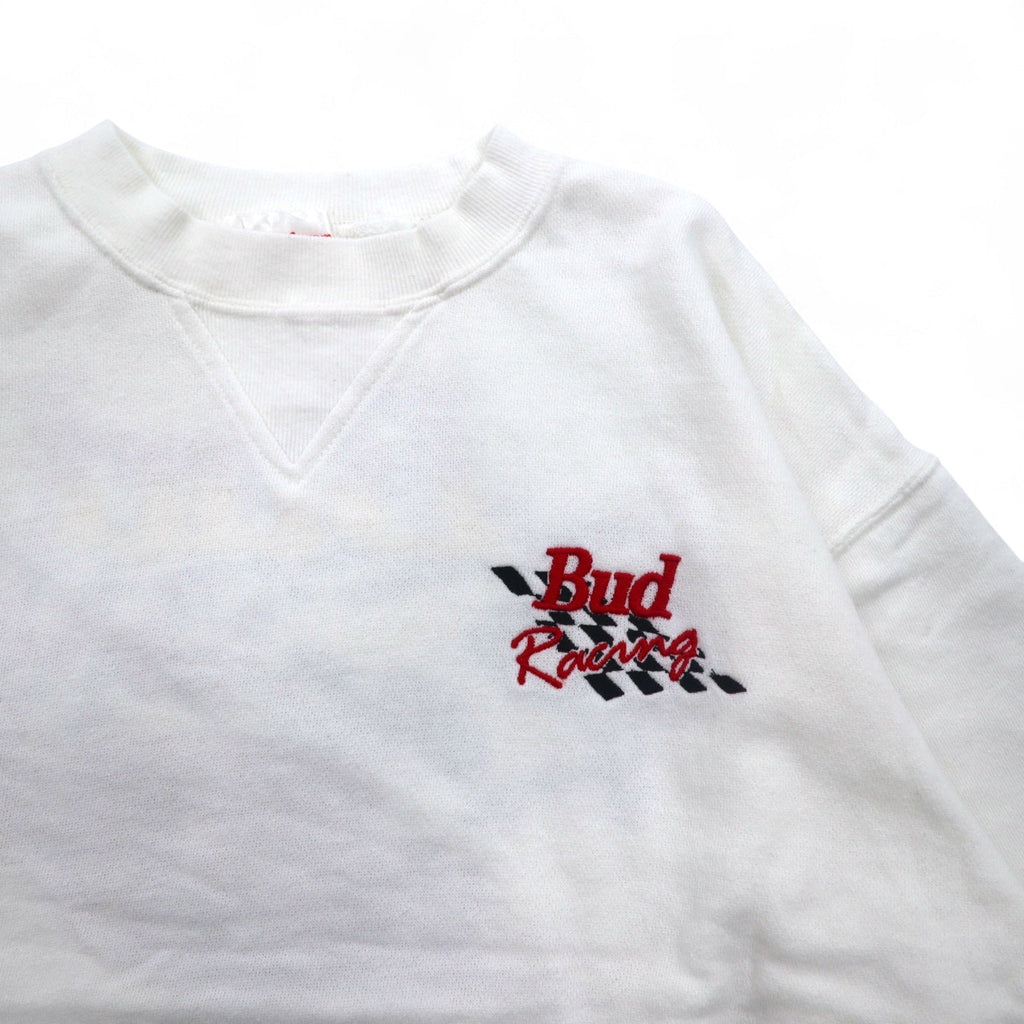 Vintage anni '90 Felpa Budweiser Bud Racing Felpa M Bianca Stampa Auto da corsa