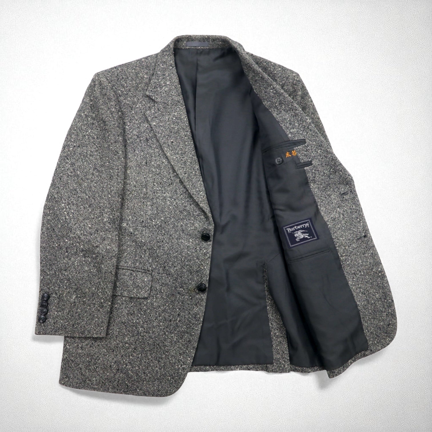 Burberrys vintage - Giacca in tweed 2 bottoni con misto cashmere, taglia M, colore grigio, lana, fabbricata in Giappone