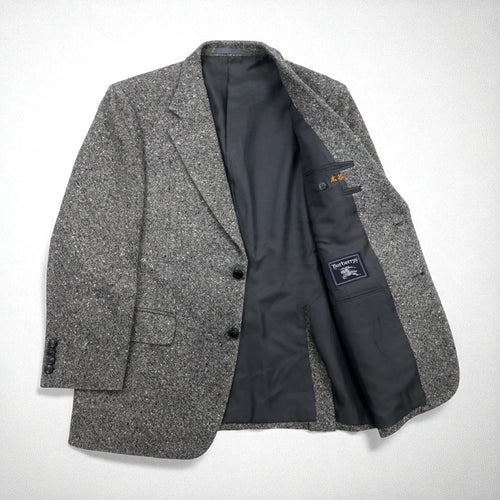 Burberrys vintage - Giacca in tweed 2 bottoni con misto cashmere, taglia M, colore grigio, lana, fabbricata in Giappone