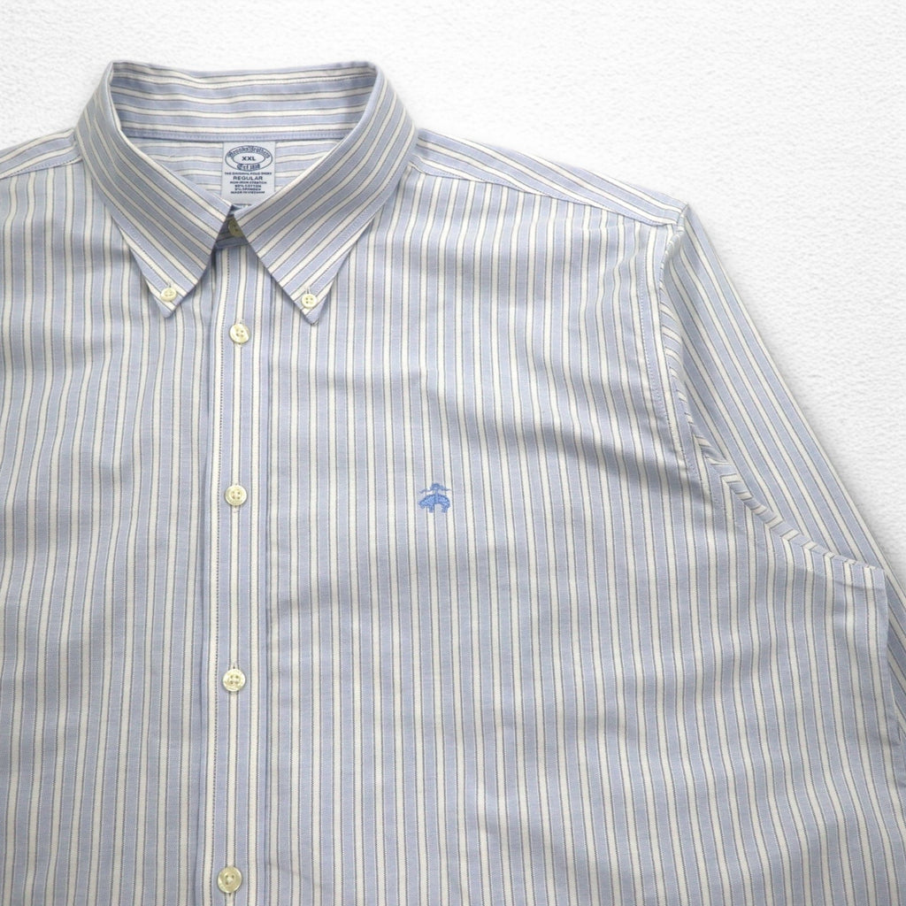 Brooks Brothers オックスフォード ボタンダウンシャツ 2XL ブルー ホワイト ストライプ ワンポイントロゴ