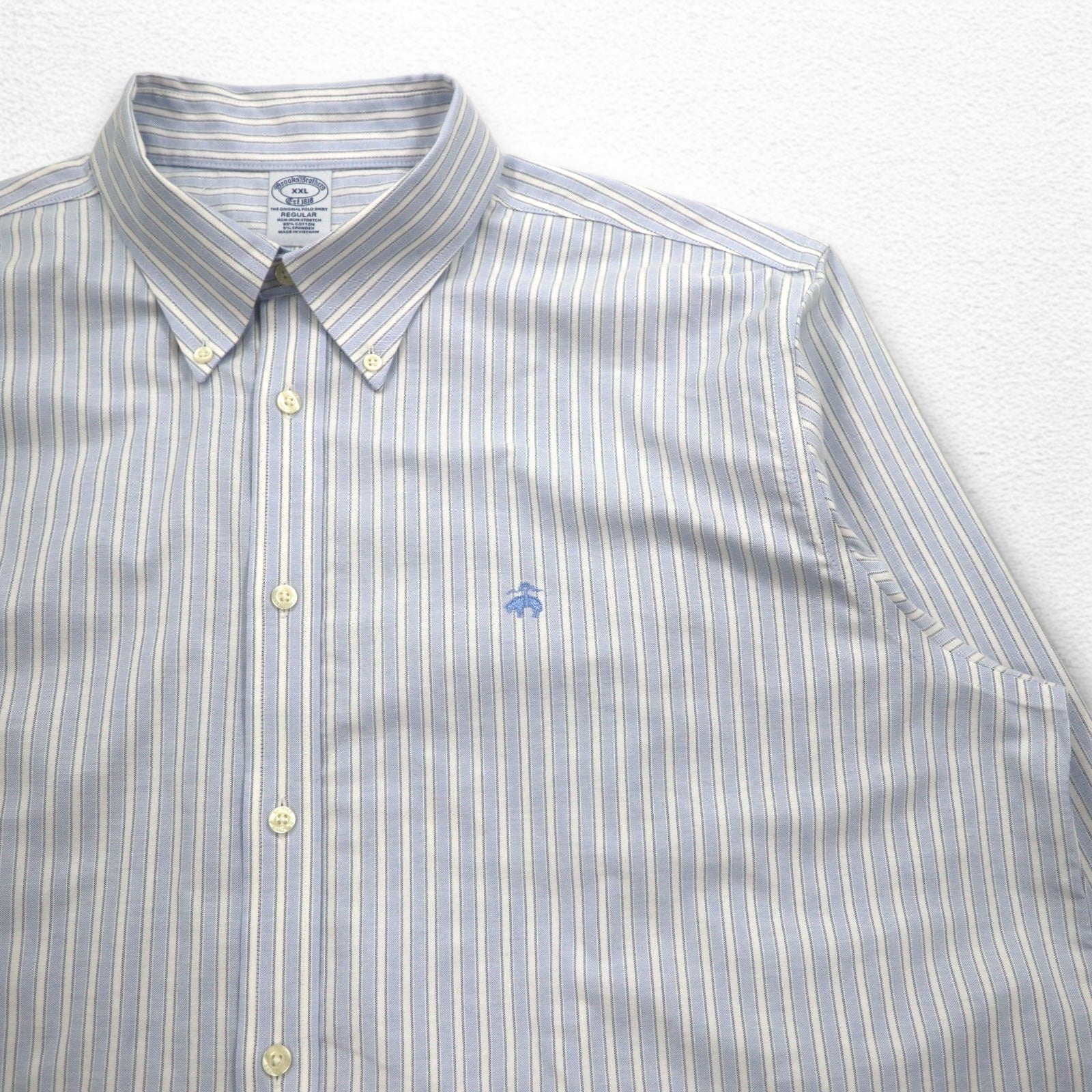 Brooks Brothers オックスフォード ボタンダウンシャツ 2XL ブルー ホワイト ストライプ ワンポイントロゴ
