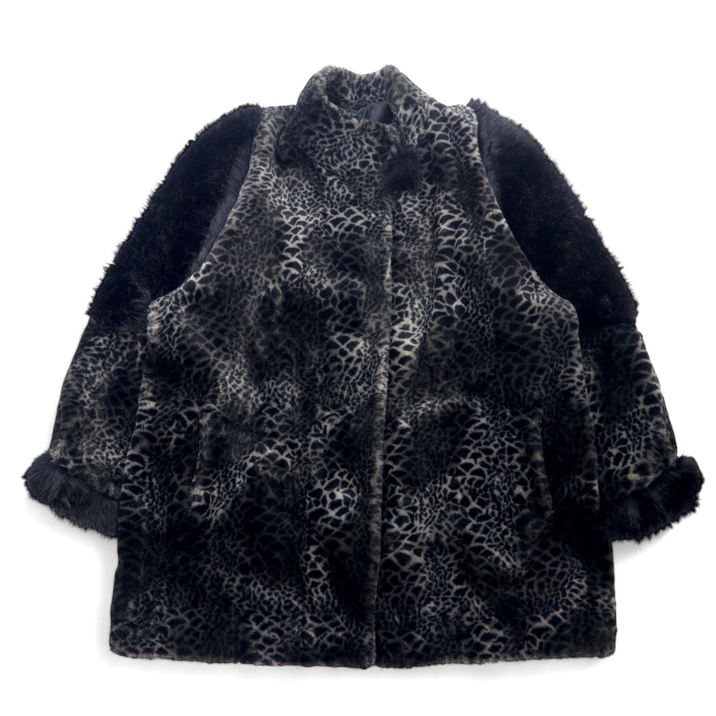 CDV COMME DU VRAI Cappotto in pelliccia sintetica leopardata, taglia unica, grigio acrilico con inserti in tessuti diversi, provenienza Francia