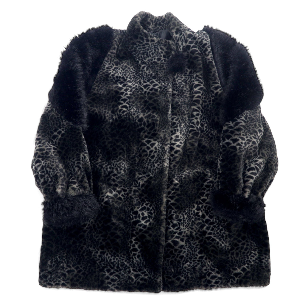 CDV COMME DU VRAI Cappotto in pelliccia sintetica leopardata, taglia unica, grigio acrilico con inserti in tessuti diversi, provenienza Francia