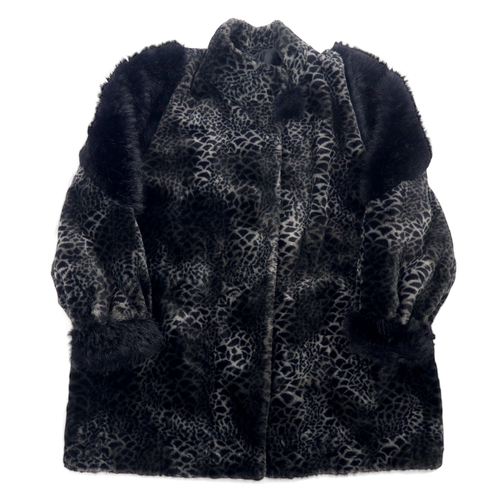 CDV COMME DU VRAI Cappotto in pelliccia sintetica leopardata, taglia unica, grigio acrilico con inserti in tessuti diversi, provenienza Francia