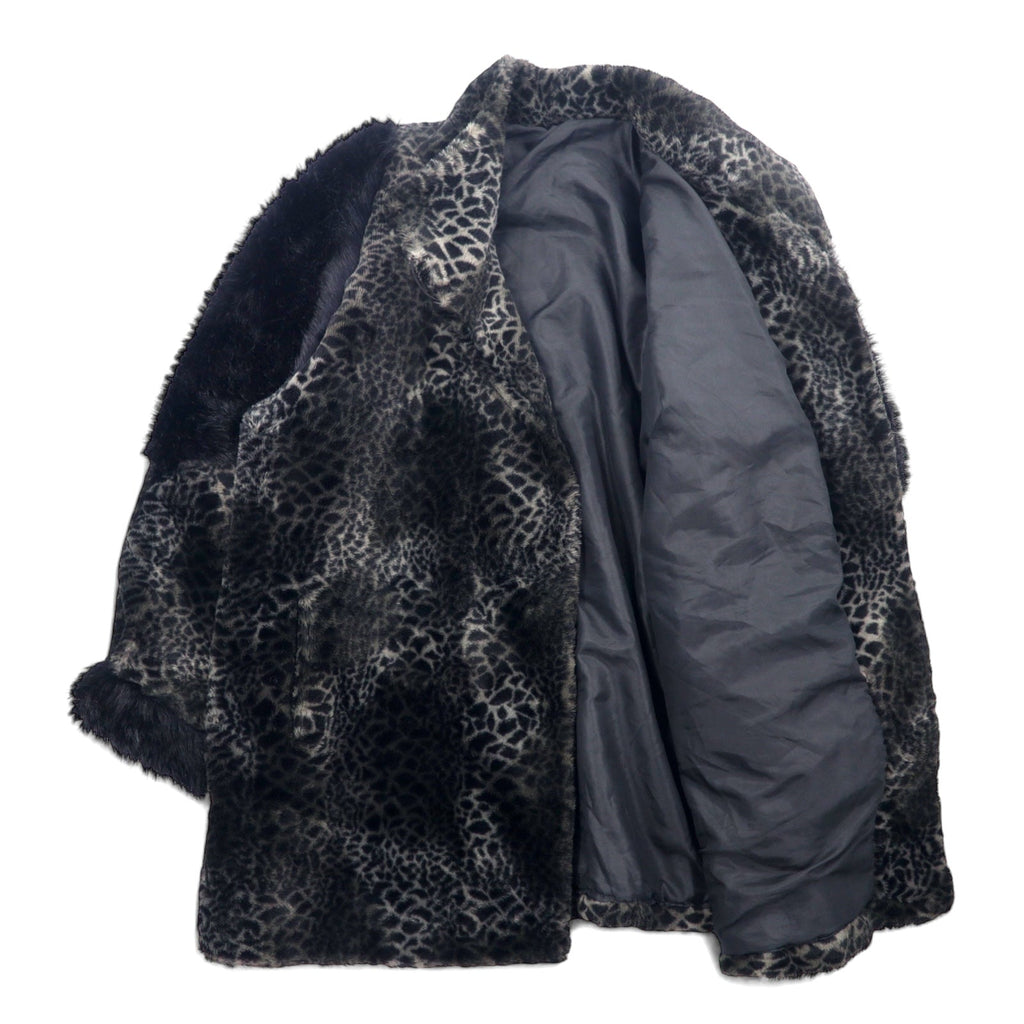 CDV COMME DU VRAI Cappotto in pelliccia sintetica leopardata, taglia unica, grigio acrilico con inserti in tessuti diversi, provenienza Francia