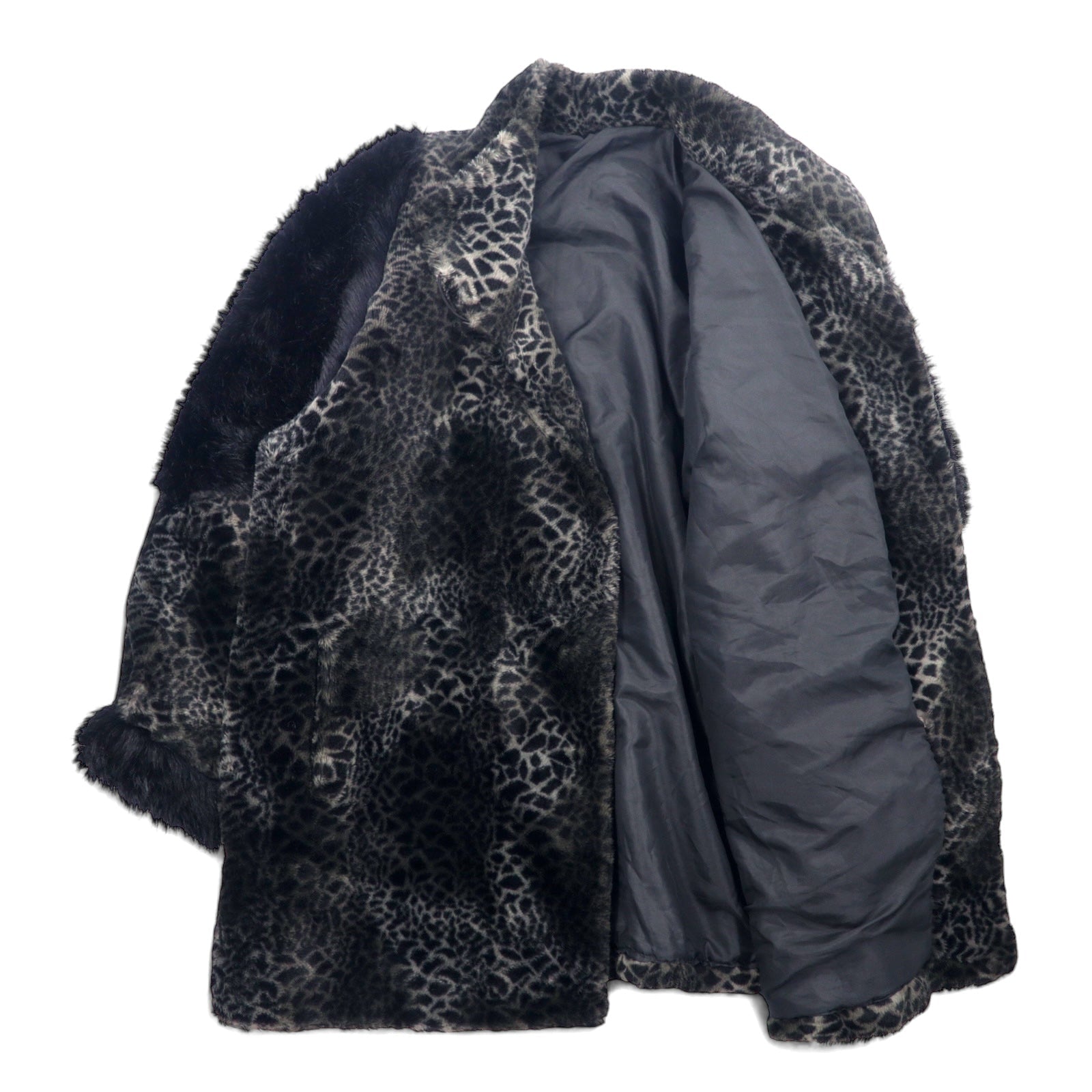 CDV COMME DU VRAI Cappotto in pelliccia sintetica leopardata, taglia unica, grigio acrilico con inserti in tessuti diversi, provenienza Francia