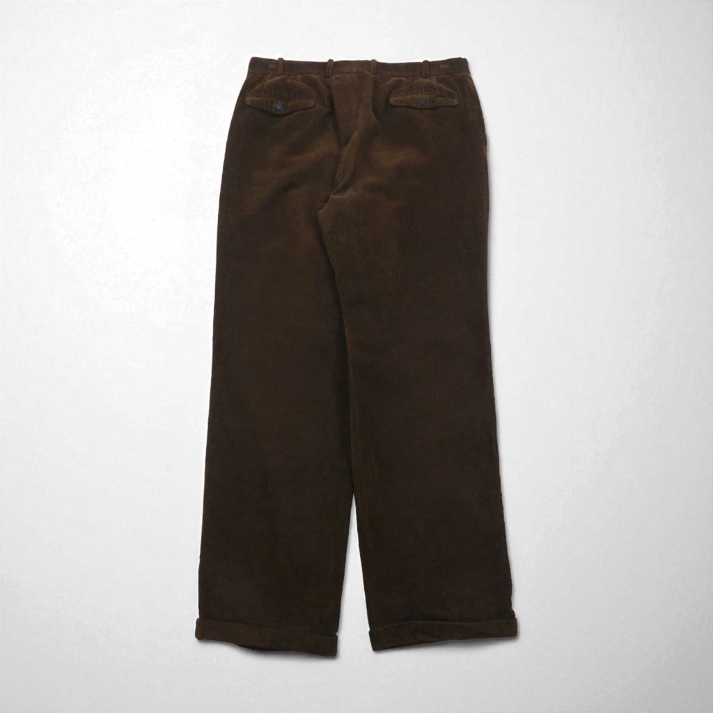 Burberry's anni '80 Pantaloni larghi a 2 pieghe in velluto a coste, made in Germania Ovest, taglia L, colore marrone, in cotone