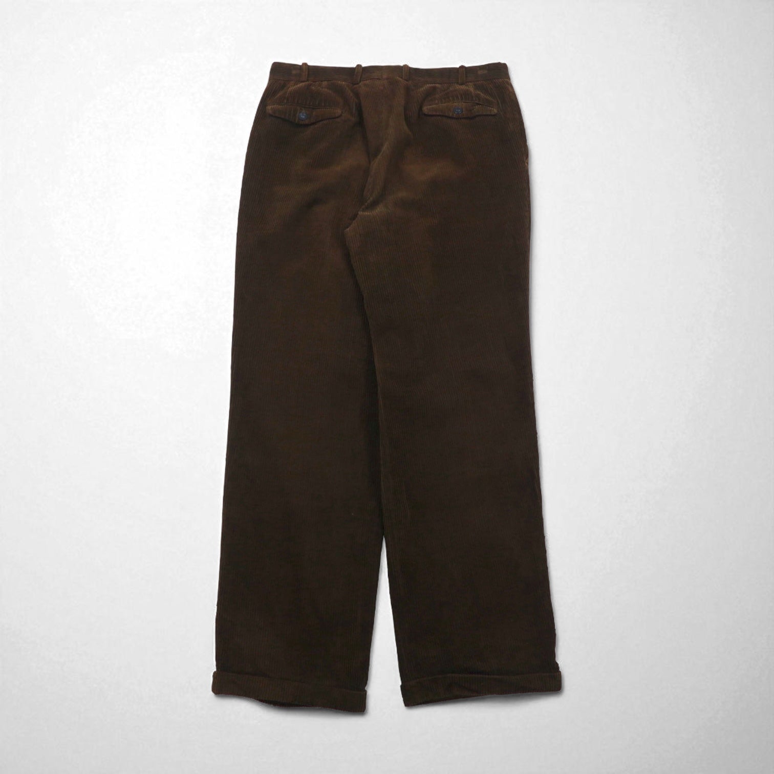 Burberry's anni '80 Pantaloni larghi a 2 pieghe in velluto a coste, made in Germania Ovest, taglia L, colore marrone, in cotone