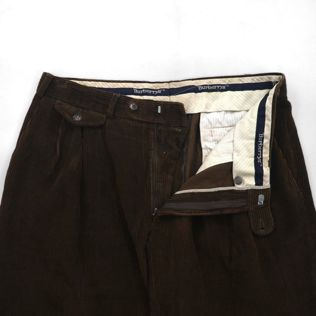 Burberry's anni '80 Pantaloni larghi a 2 pieghe in velluto a coste, made in Germania Ovest, taglia L, colore marrone, in cotone