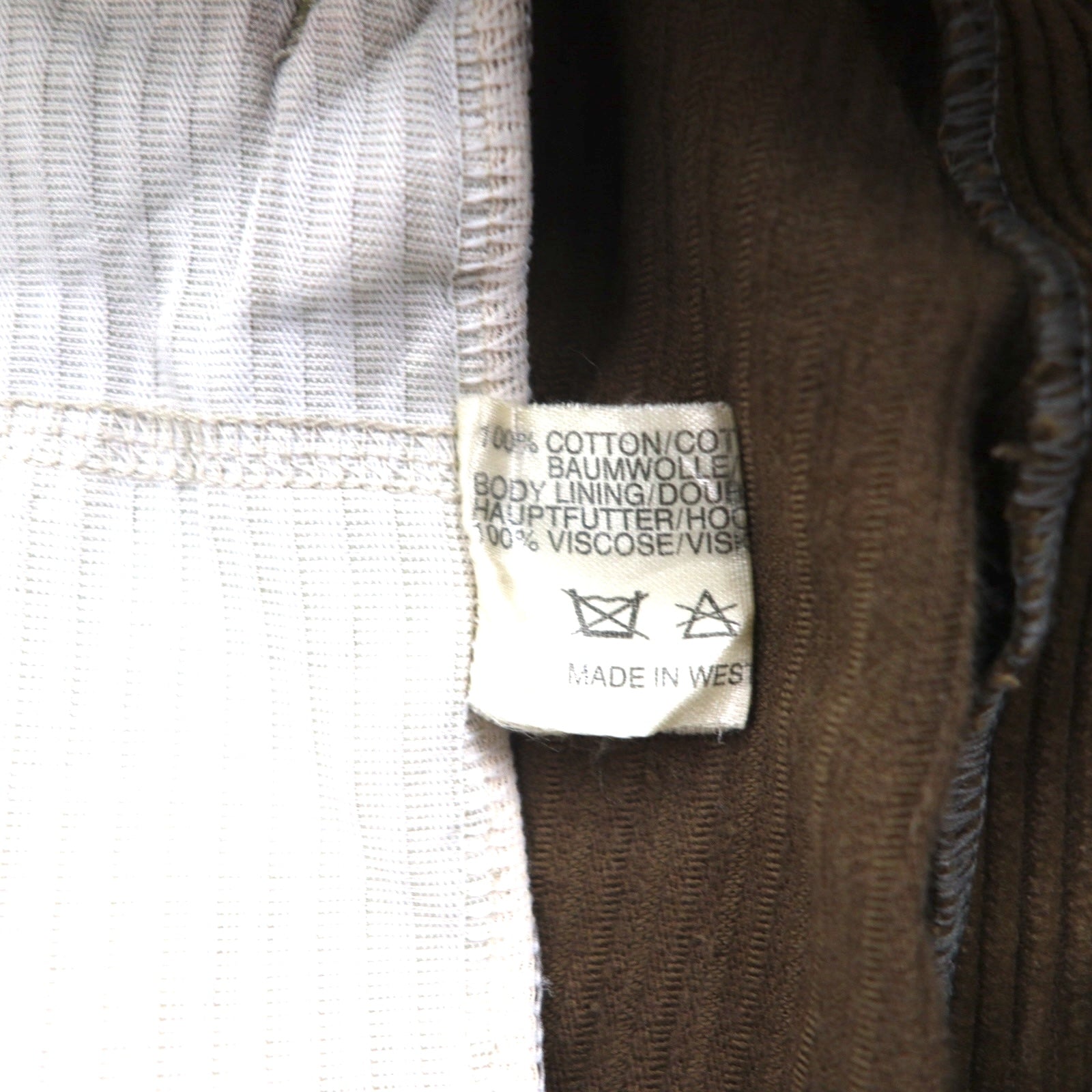 Burberry's anni '80 Pantaloni larghi a 2 pieghe in velluto a coste, made in Germania Ovest, taglia L, colore marrone, in cotone
