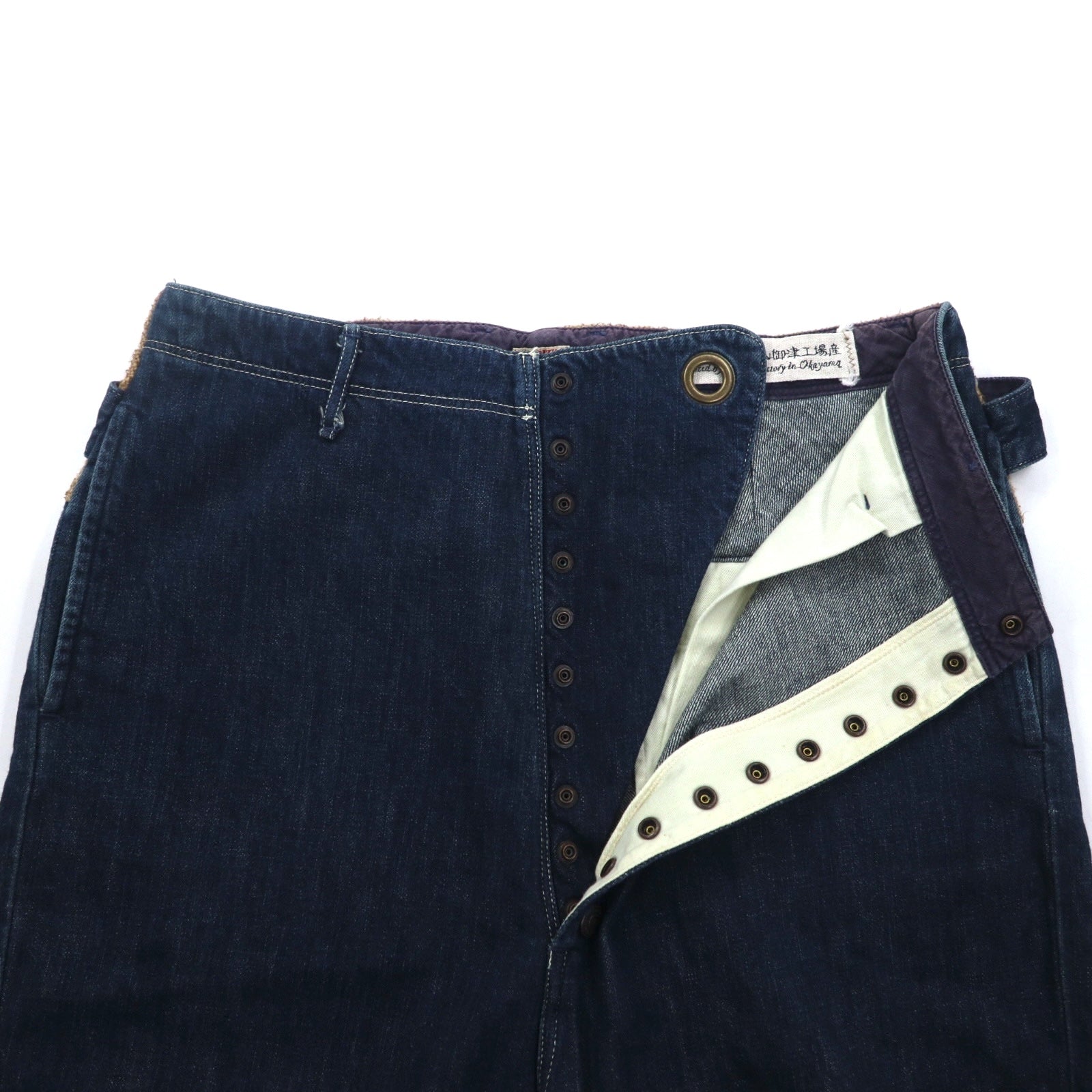 KAPITAL Pantaloni Pierrot Jeans L indaco blu cotone canapa lino a contrasto made in Japan