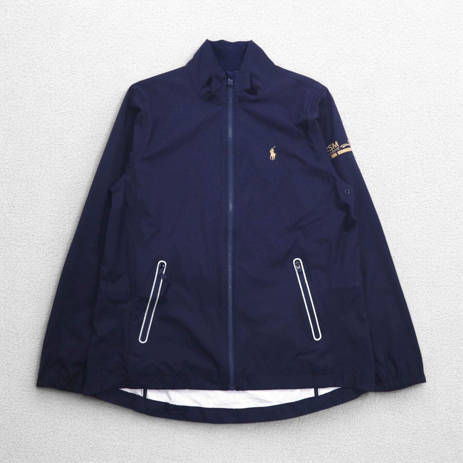 POLO GOLF RALPH LAUREN Giacca a guscio in nylon, taglia M, blu navy, impermeabile, elasticizzata, ricamo pony RSM CLASSIC