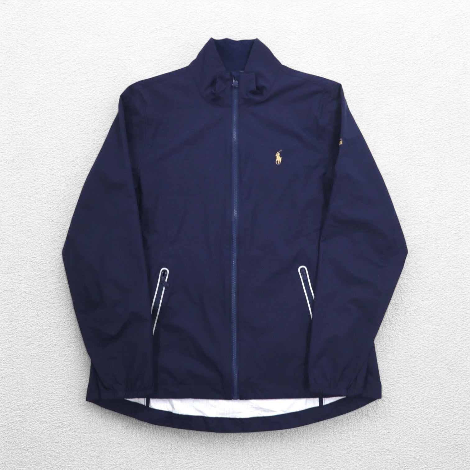 POLO GOLF RALPH LAUREN Giacca a guscio in nylon, taglia M, blu navy, impermeabile, elasticizzata, ricamo pony RSM CLASSIC