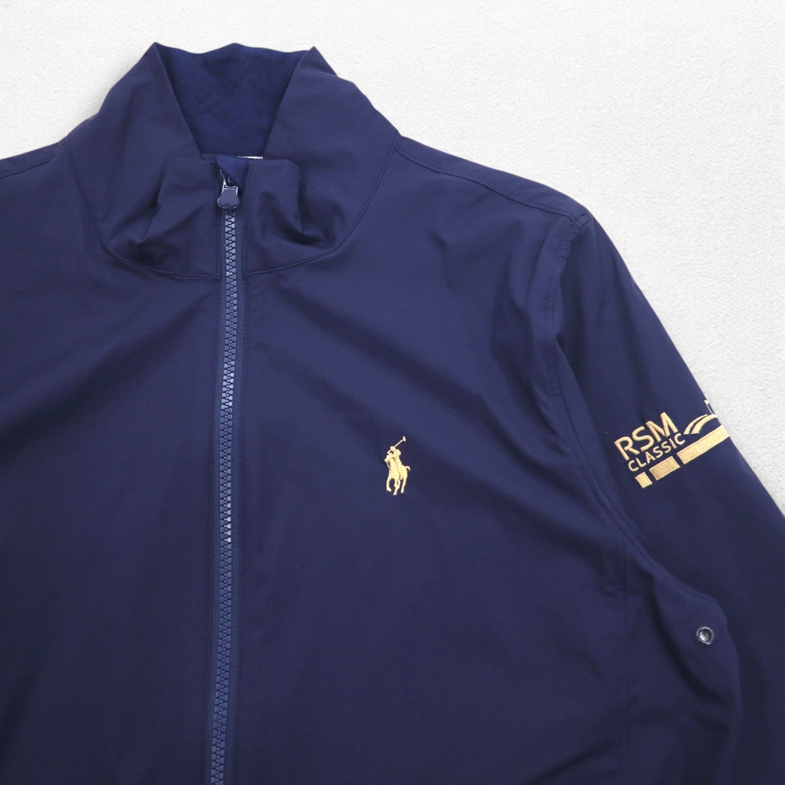 POLO GOLF RALPH LAUREN Giacca a guscio in nylon, taglia M, blu navy, impermeabile, elasticizzata, ricamo pony RSM CLASSIC