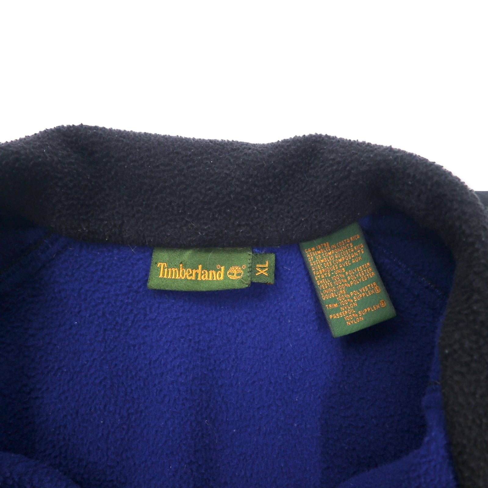 Timberland 90年代 ナイロン切り替え フルジップ フリースジャケット XL ネイビー ポリエステル ワンポイントロゴ刺繍 ビッグサイズ