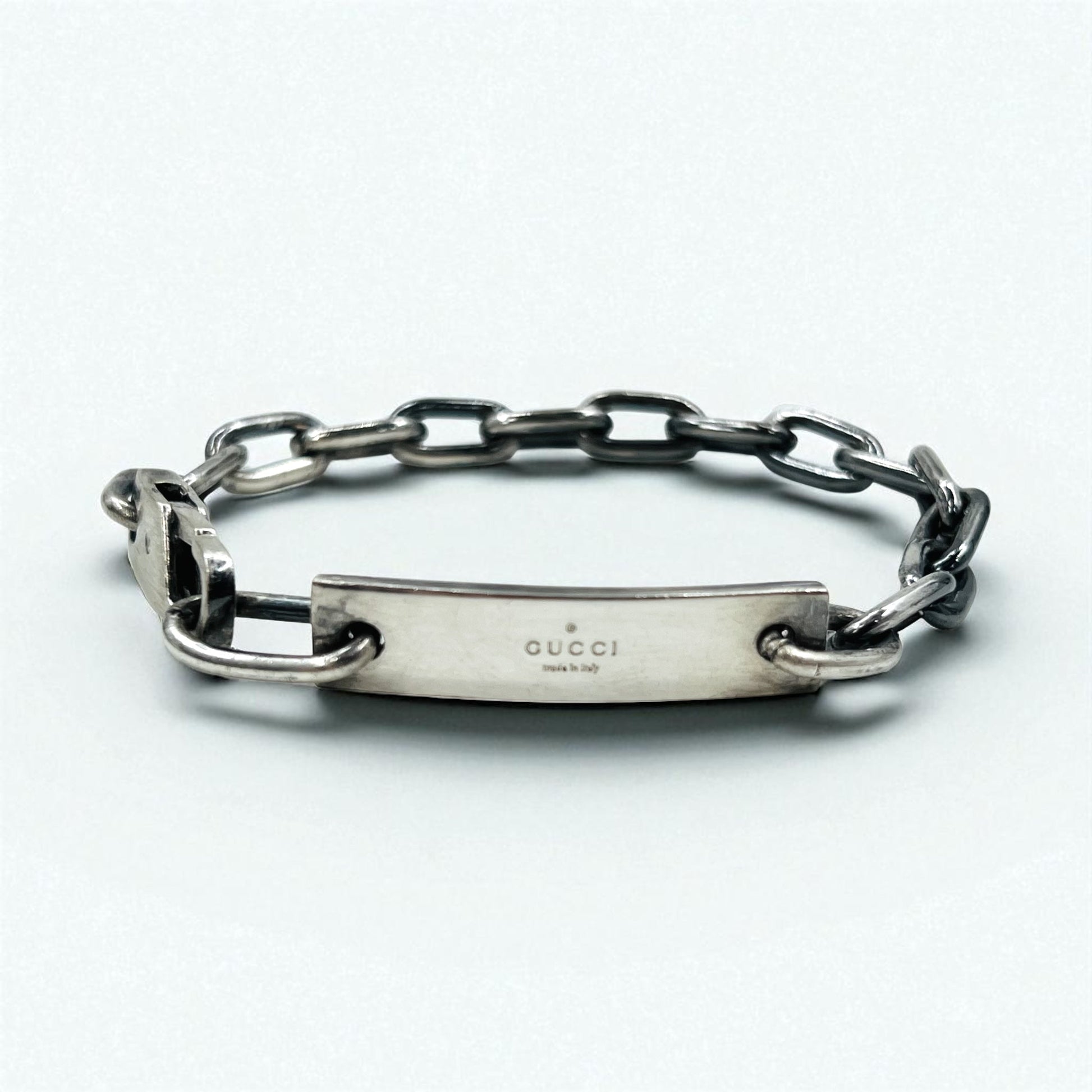 GUCCI Vintage ID Bracciale a catena in argento SV925 con placchetta logo Fabbricato in Italia