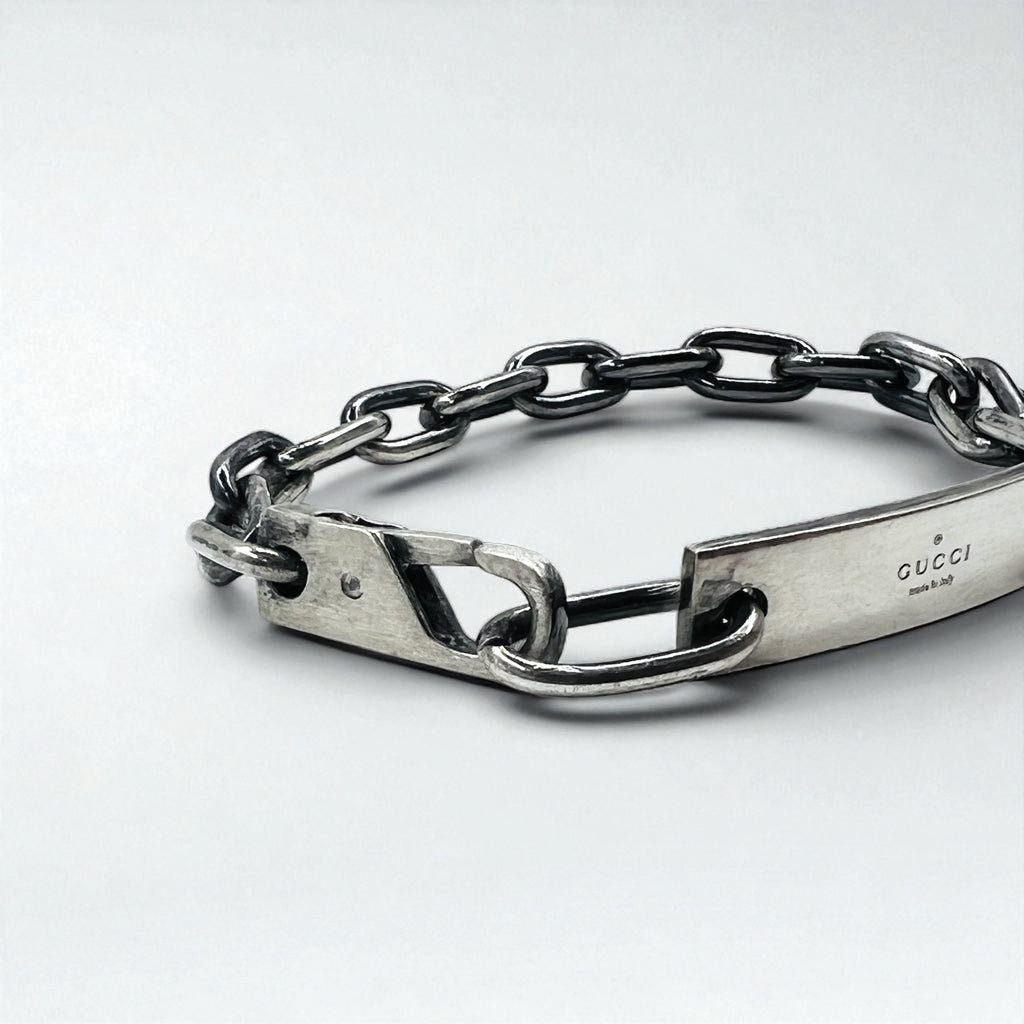 GUCCI ヴィンテージ ID シルバー チェーン ブレスレット SV925 ロゴプレート イタリア製
