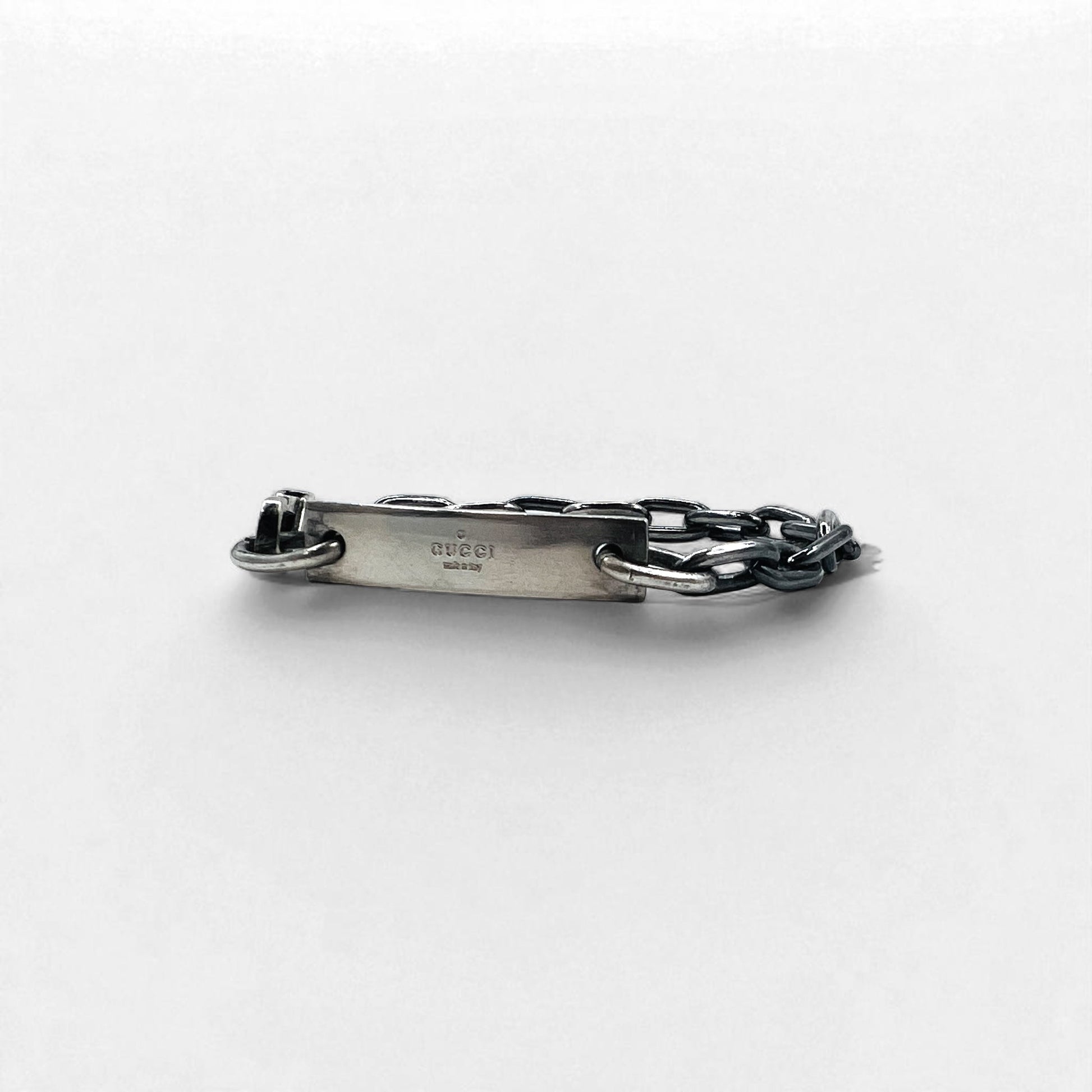 GUCCI Vintage ID Bracciale a catena in argento SV925 con placchetta logo Fabbricato in Italia