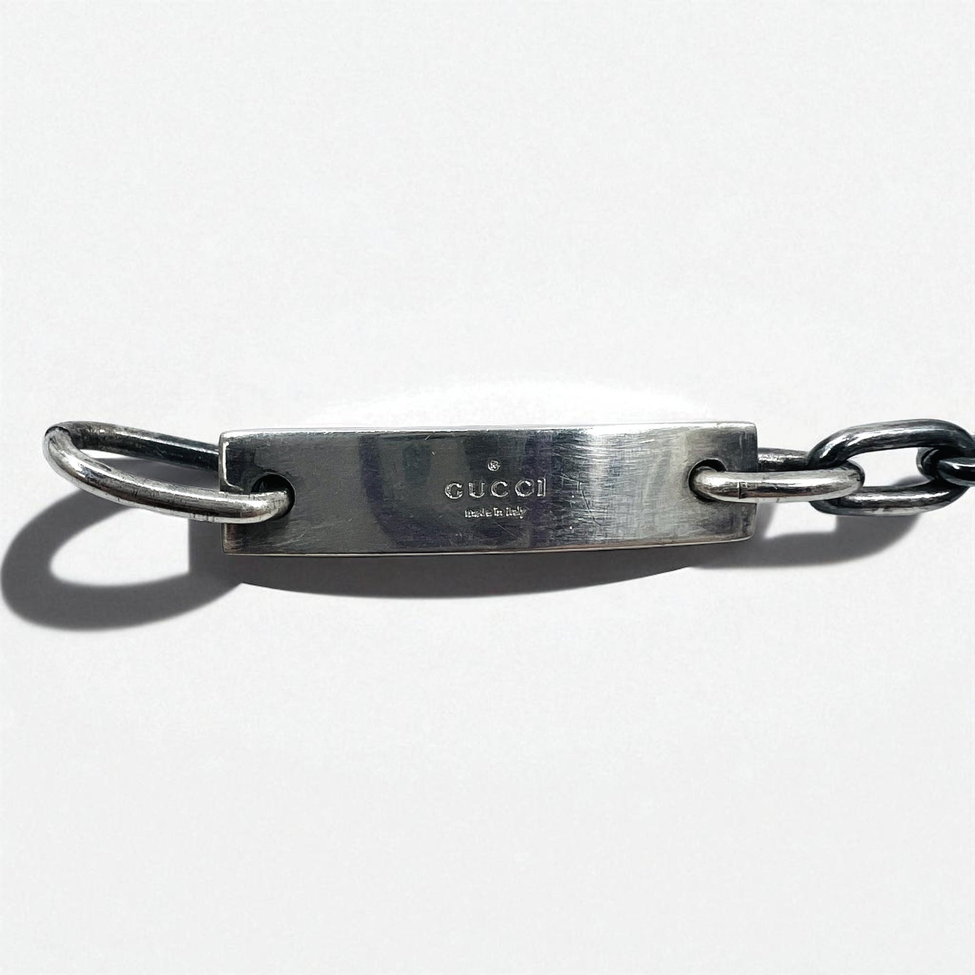 GUCCI Vintage ID Bracciale a catena in argento SV925 con placchetta logo Fabbricato in Italia