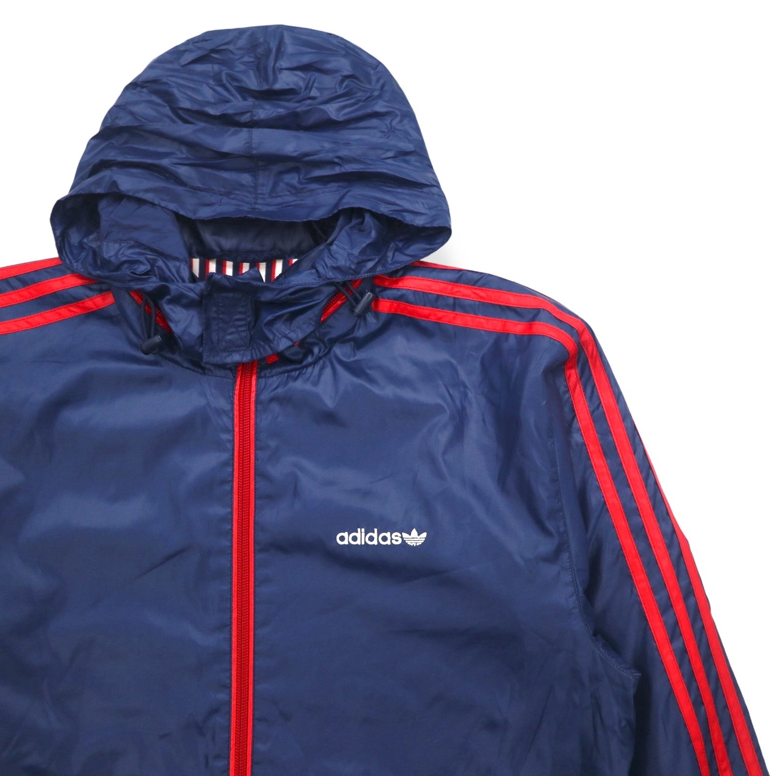 adidas originals giacca in nylon tuta anni 2000 S blu navy 3 strisce cappuccio ripiegabile
