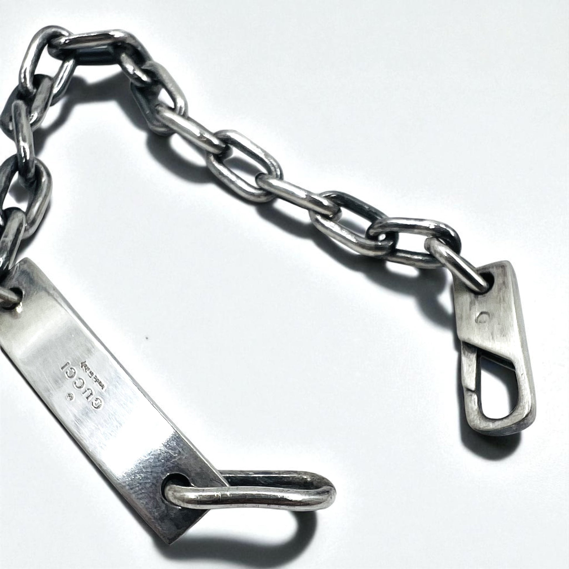 GUCCI Vintage ID Bracciale a catena in argento SV925 con placchetta logo Fabbricato in Italia