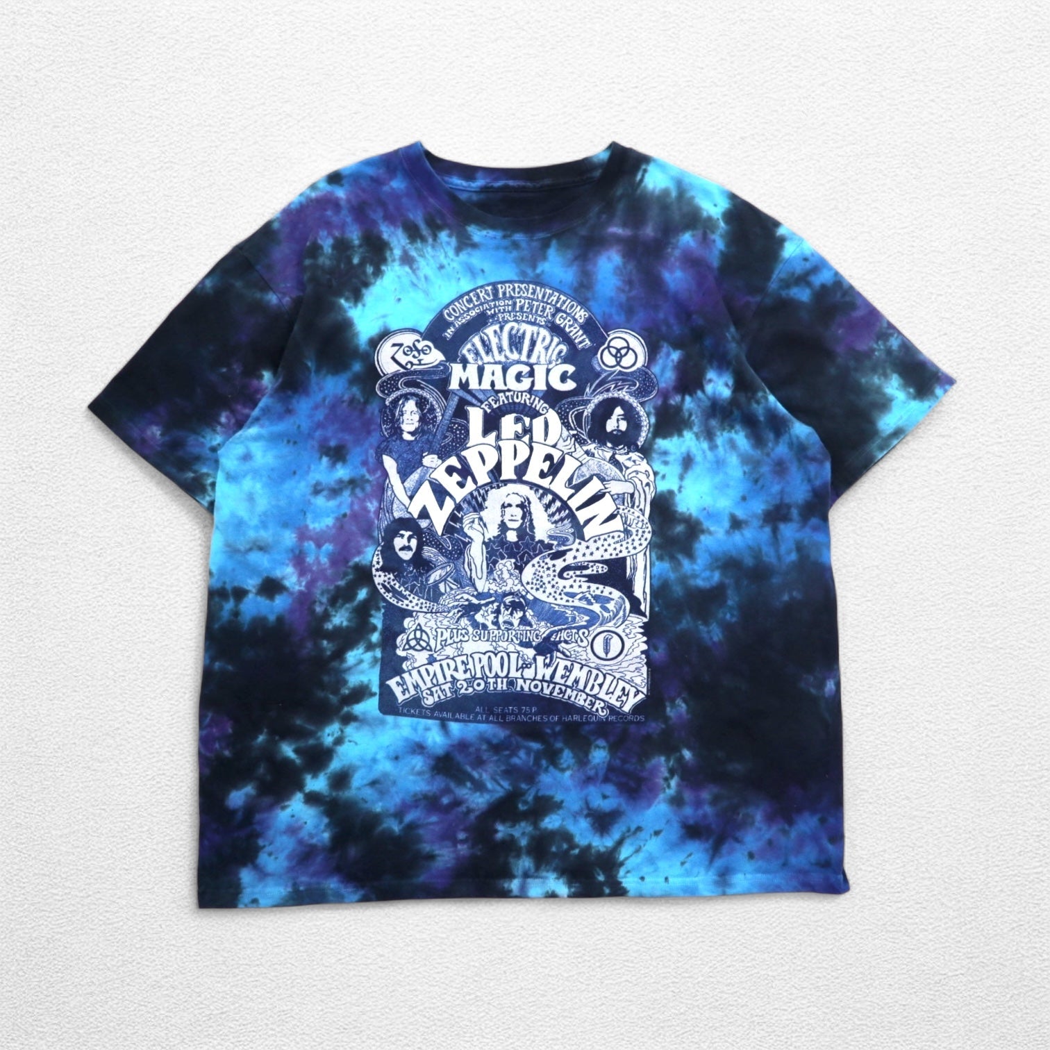 LED ZEPPELIN Red Zeppelin Rock Band T-shirt Band T XL Blu Tie Dye ELECTRIC MAGIC Mago Elettrico LIQUID BLUE