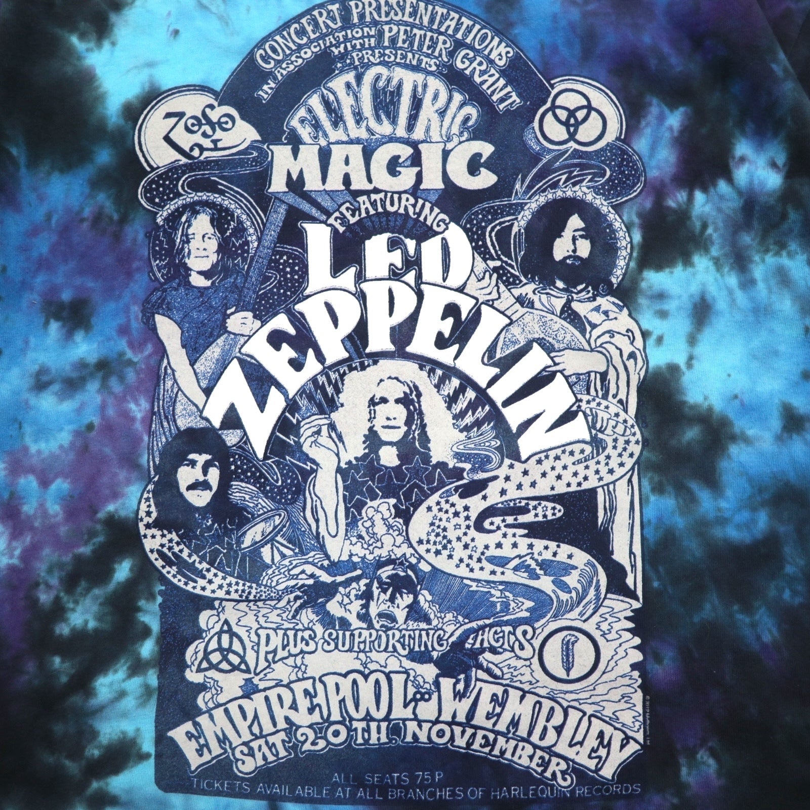 LED ZEPPELIN Red Zeppelin Rock Band T-shirt Band T XL Blu Tie Dye ELECTRIC MAGIC Mago Elettrico LIQUID BLUE