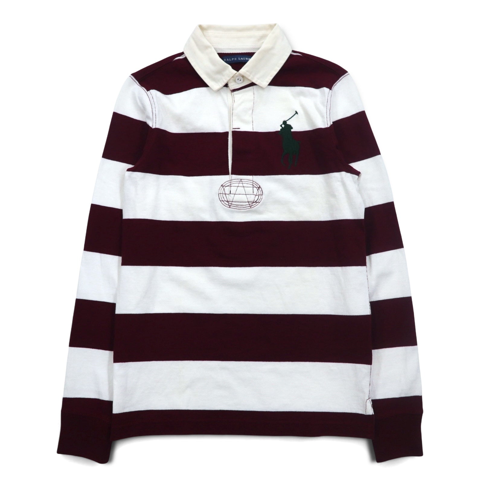 RALPH LAUREN ビッグポニー ラガーシャツ S ホワイト ボルドー ボーダー ナンバリング
