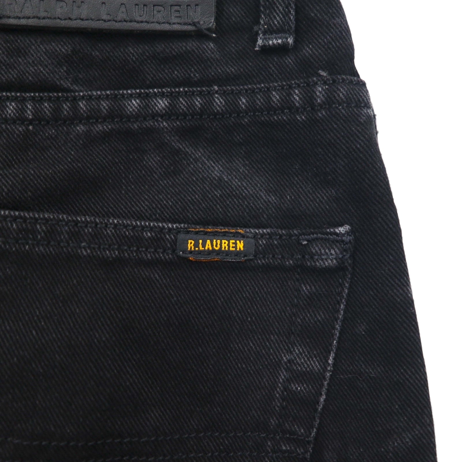 POLO JEANS CO. RALPH LAUREN anni '90 Jeans Dritti M Neri Bottone a Volo Patch in Pelle Fabbricato in Marocco