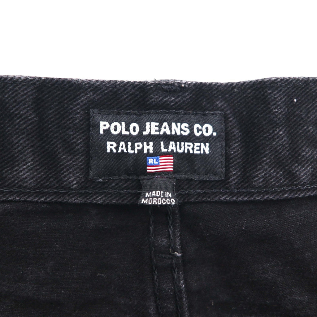 POLO JEANS CO. RALPH LAUREN 90年代 ストレート デニムパンツ M ブラック ボタンフライ レザーパッチ モロッコ製